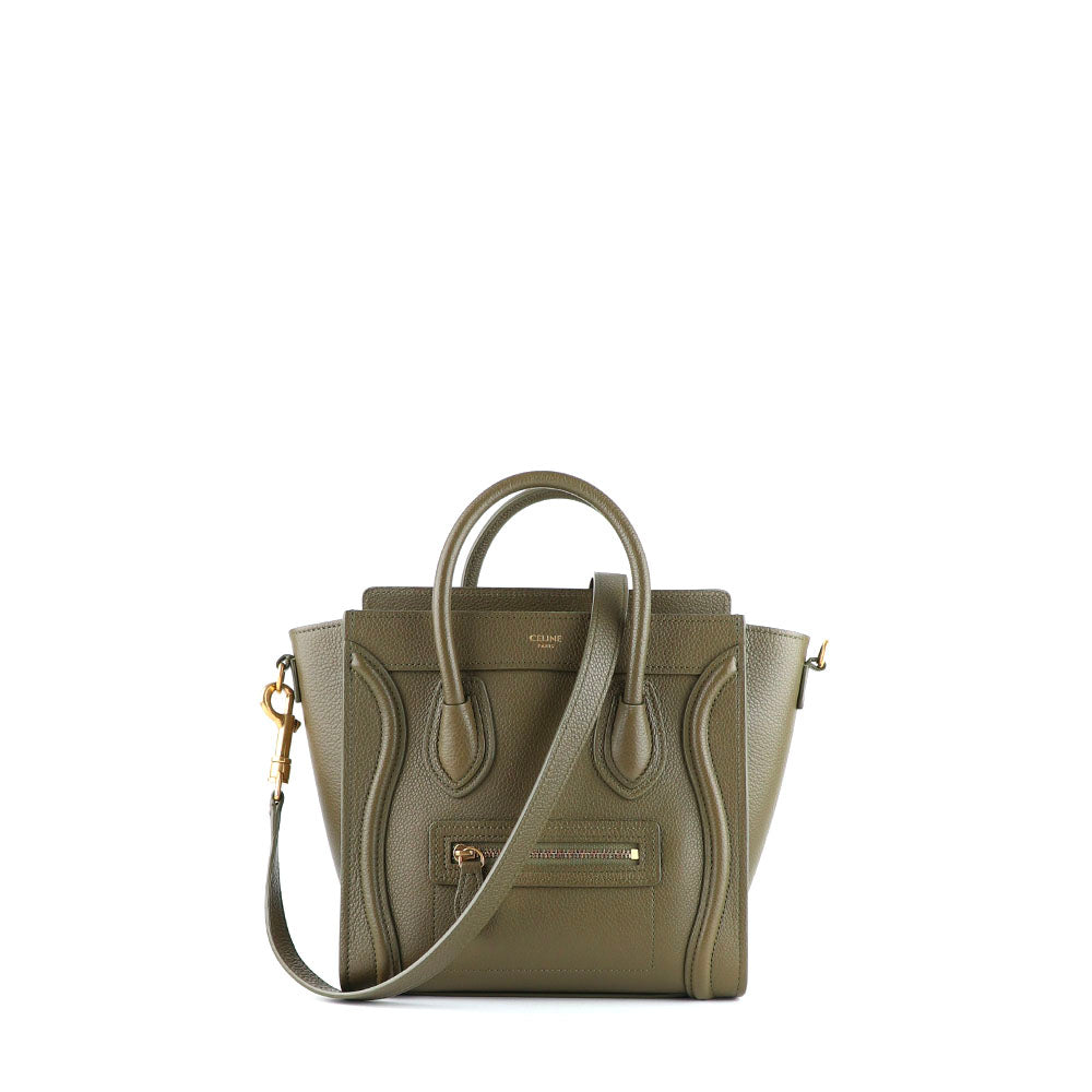 CELINE - Sac à bandoulière Luggage nano en cuir grainé vert