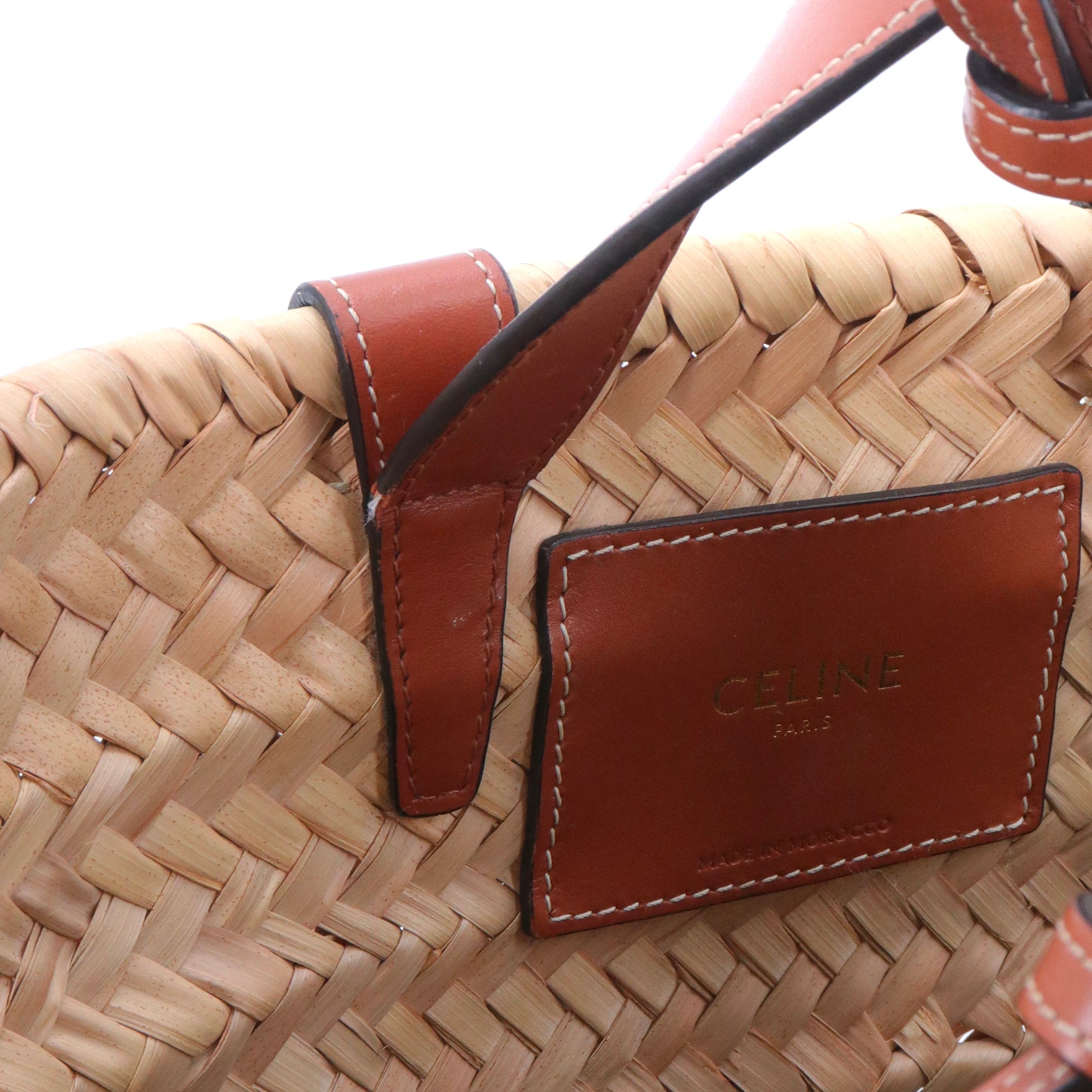 CELINE - Panier Triomphe teen Celine en paille et cuir tan