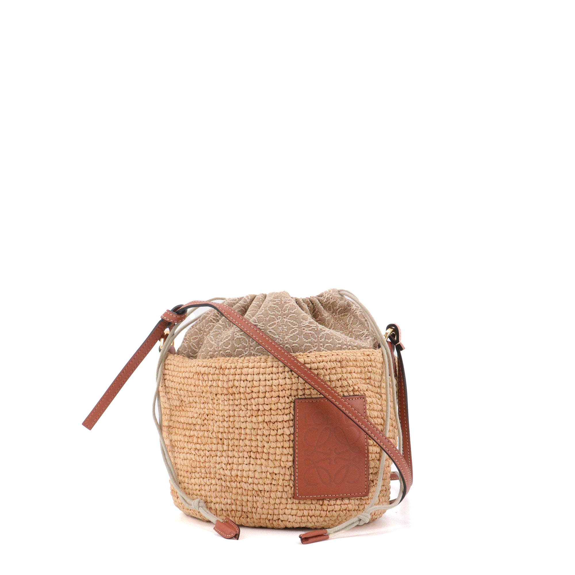 LOEWE - Sac à bandoulière Pochette Loewe en raphia et cuir marron