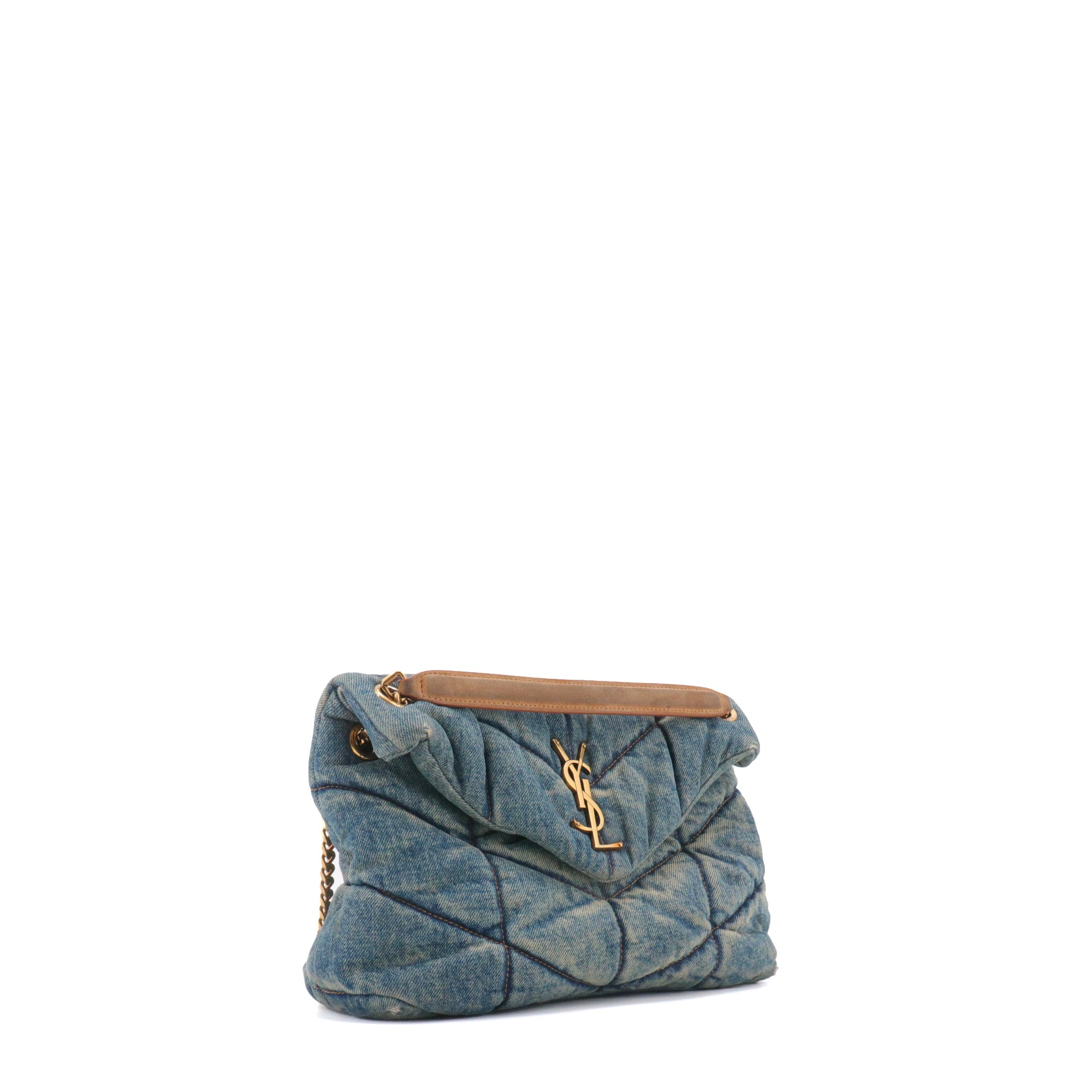 SAINT LAURENT - Sac à bandoulière Puffer small Saint Laurent en denim bleu