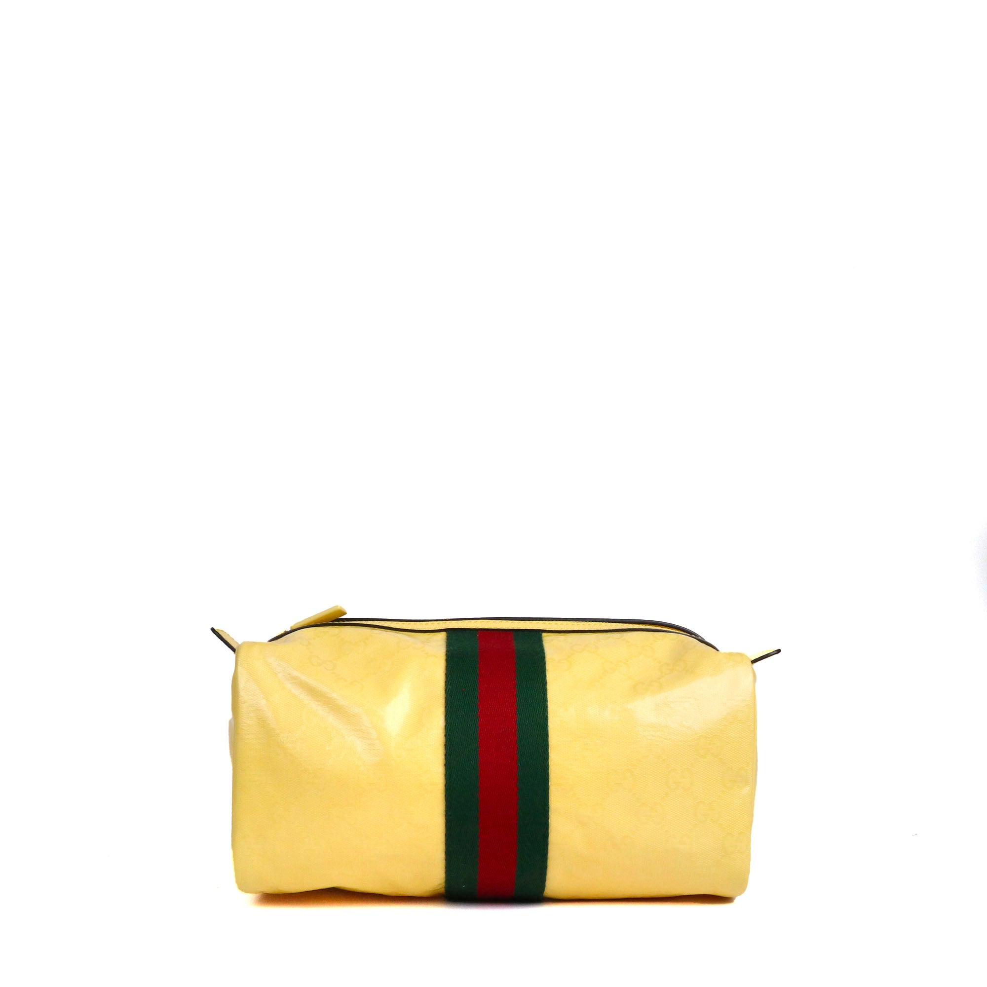GUCCI - Pochette / trousse de toilette GG Crystal Gucci en toile vernie jaune