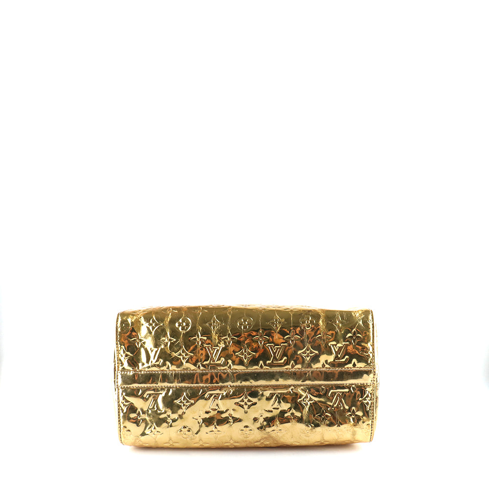 LOUIS VUITTON - Sac à main Speedy 30 en cuir verni miroir doré