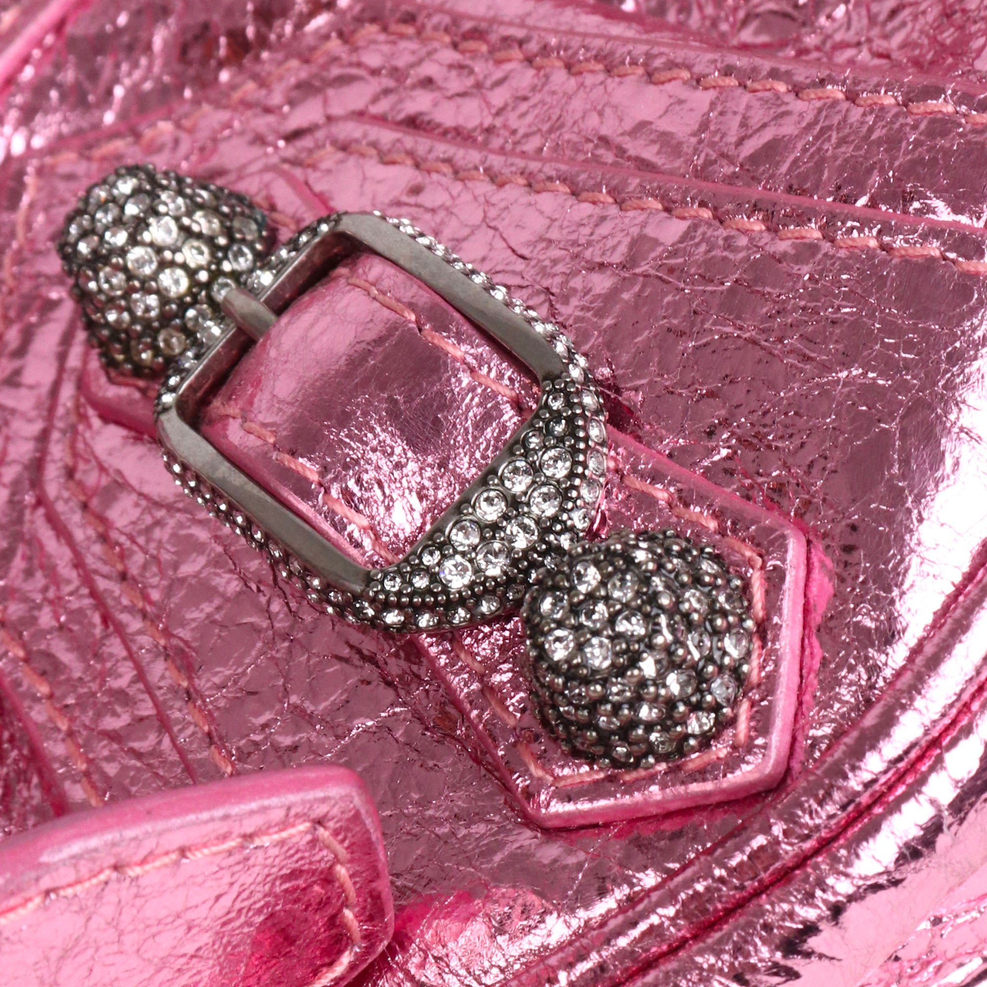 BALENCIAGA - Sac à bandoulière Cagole XS strass en cuir rose