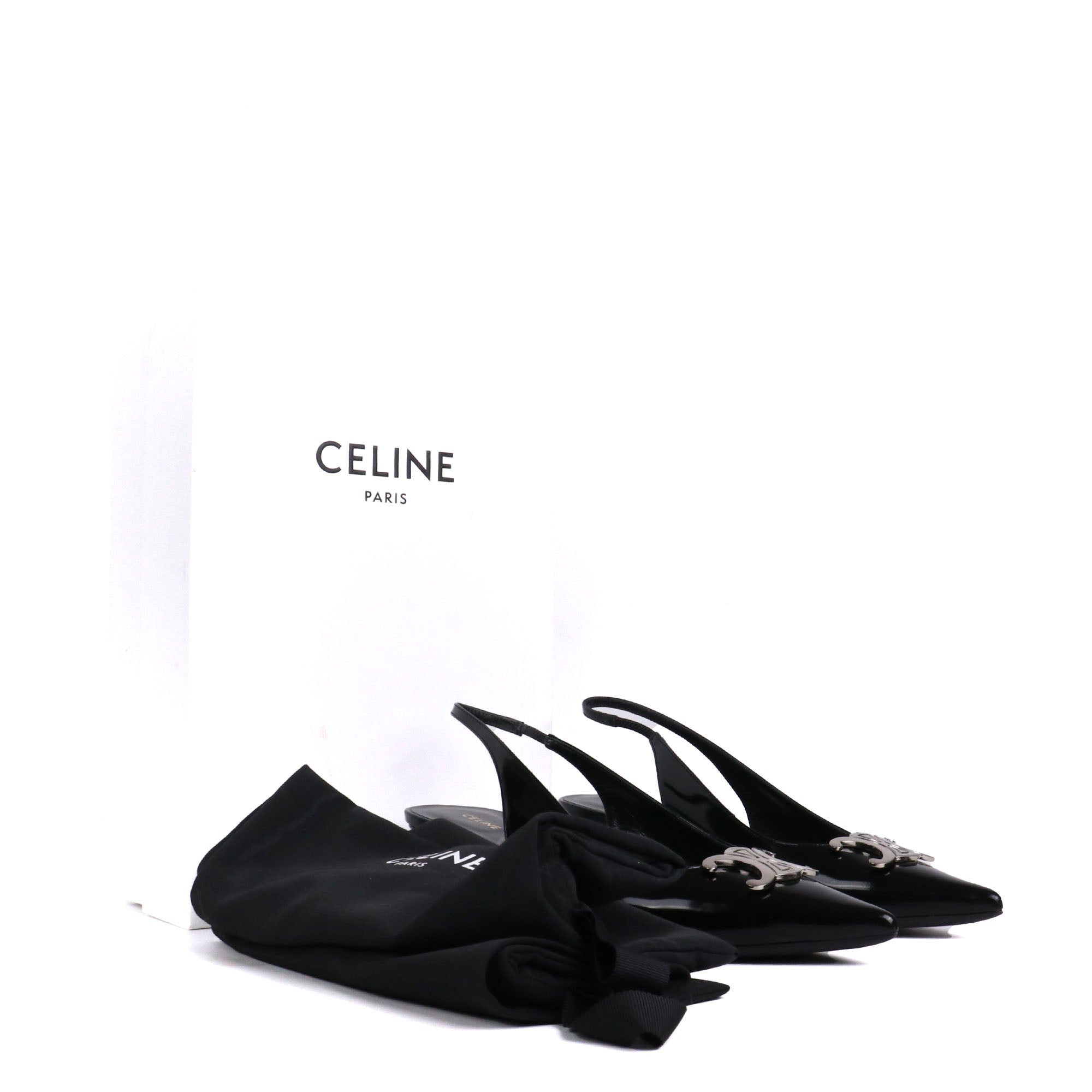 CELINE - Sandales à talon Triomphe Celine en cuir verni noir (T38)