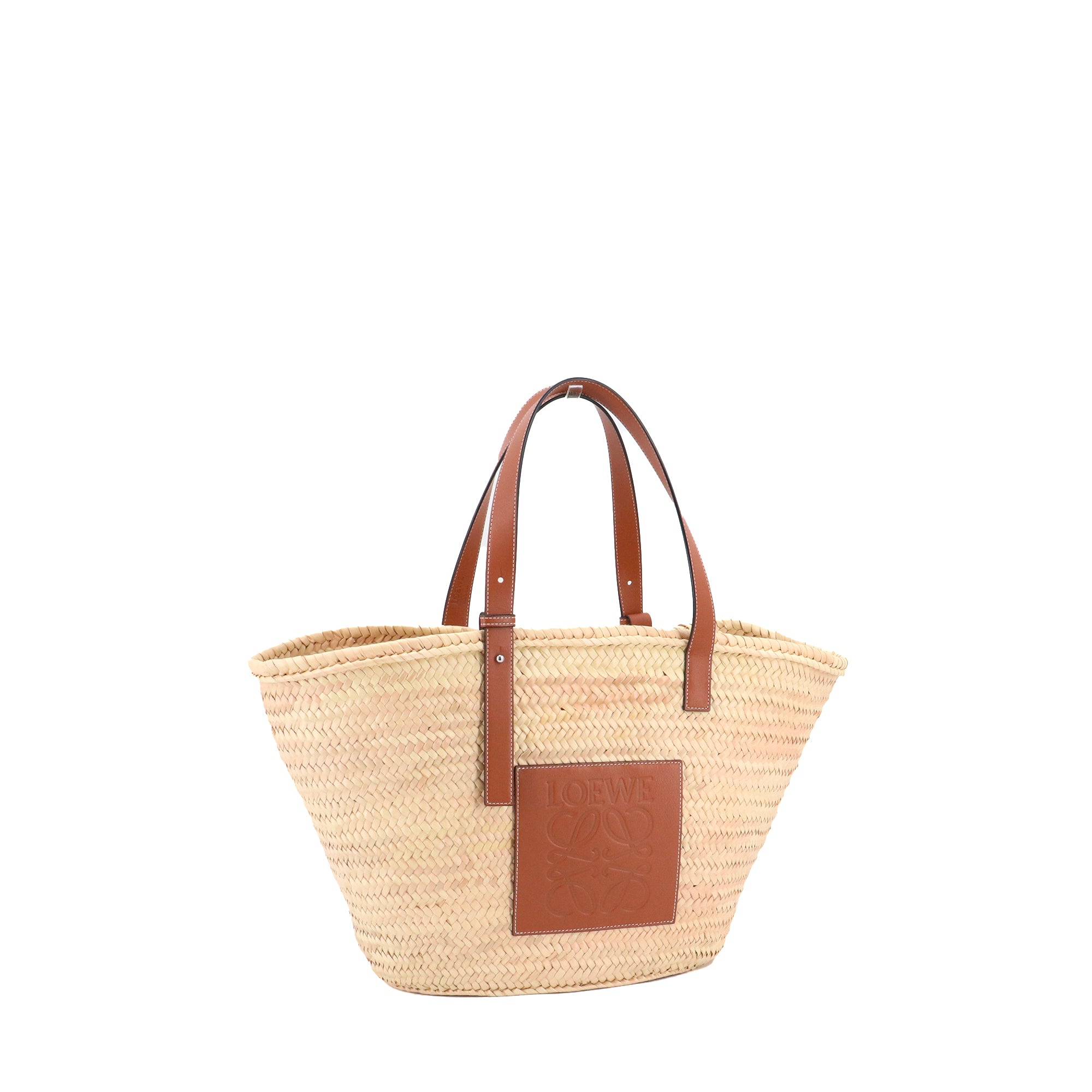 LOEWE - Grand Panier à main Loewe en raphia et cuir marron