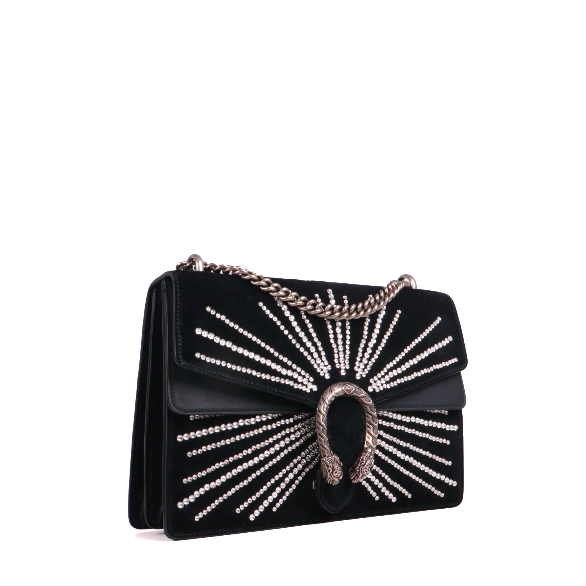 GUCCI - Sac à épaule Dionysus medium Gucci en daim noir à strass
