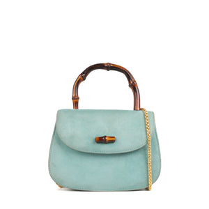 GUCCI - Sac à bandoulière Bamboo 1947 Gucci en daim bleu vintage