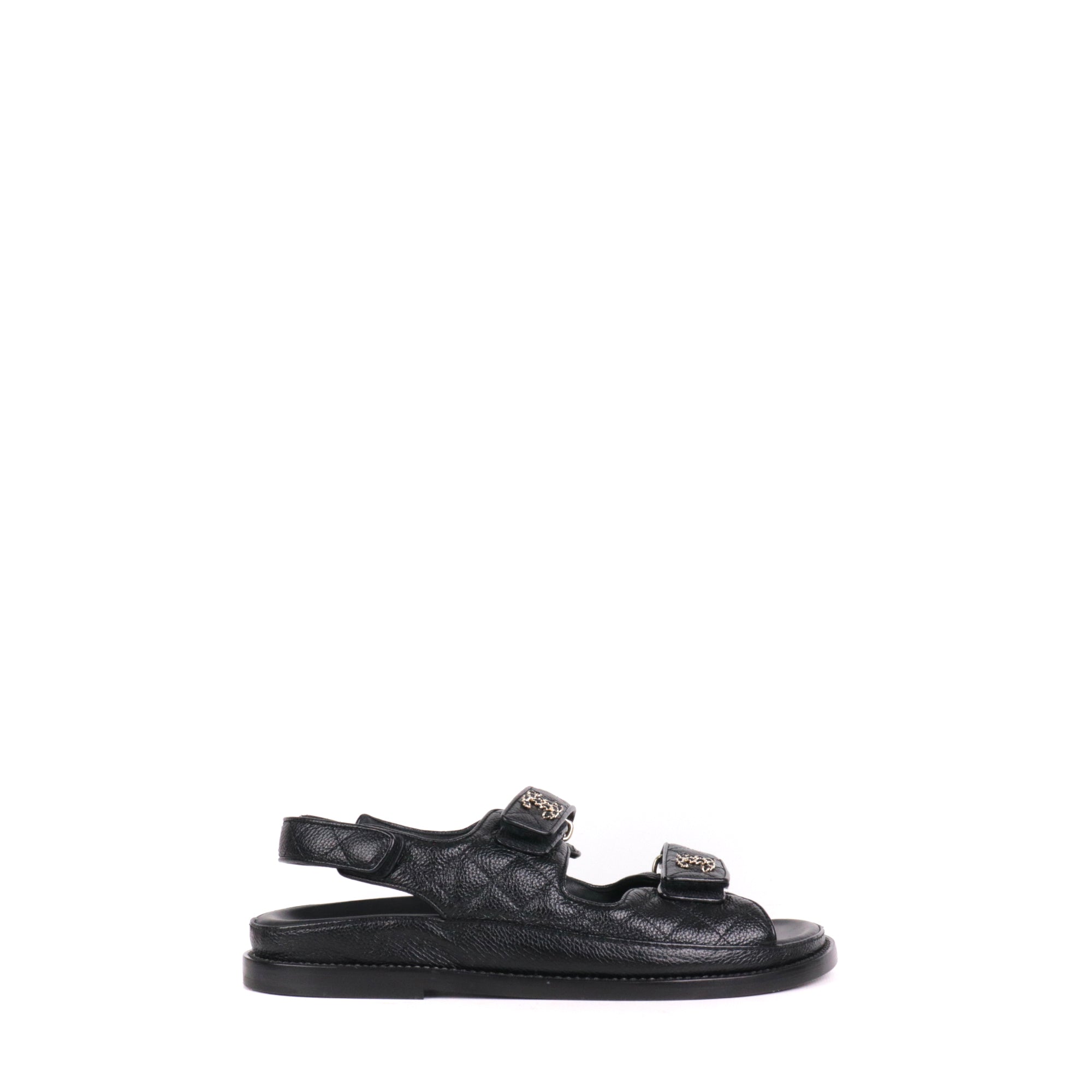 CHANEL - Sandales Dad Chanel en cuir caviar noir (T39)