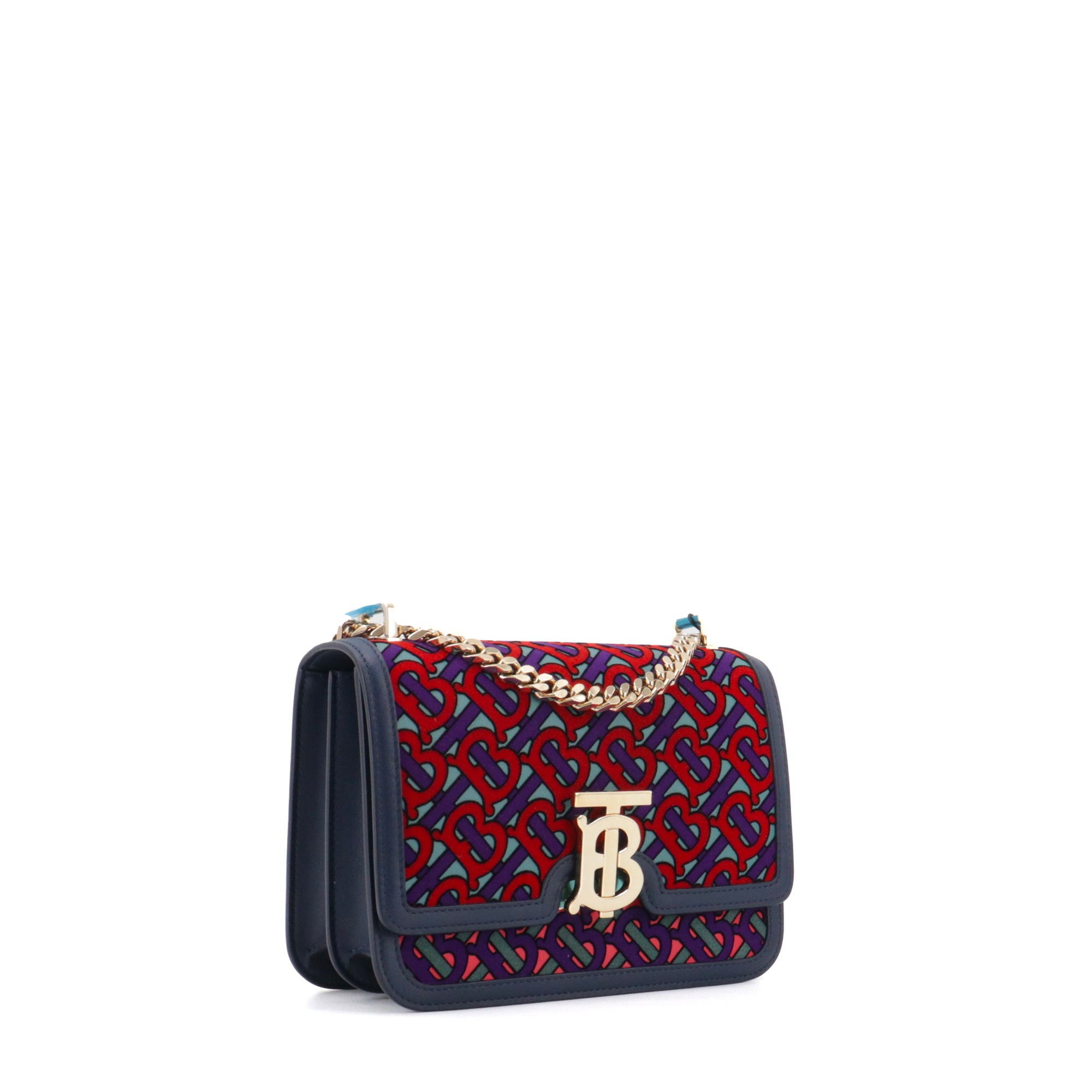 BURBERRY - Sac à bandoulière TB Burberry en velours monogrammé et cuir bleu marine