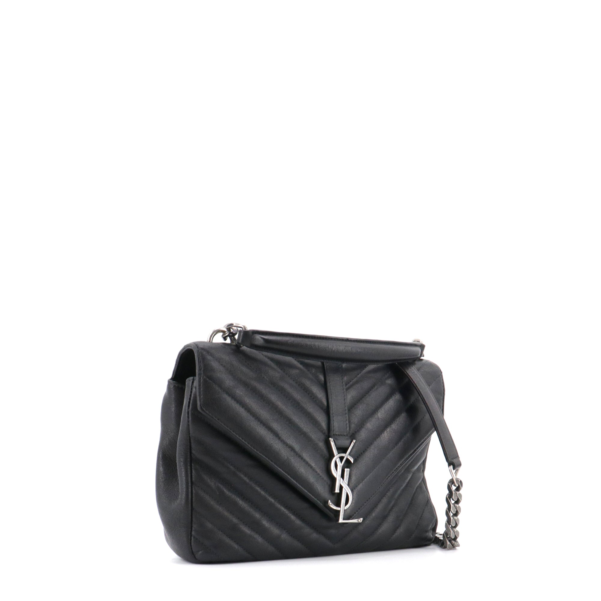 SAINT LAURENT - Sac à bandoulière Collège Medium Saint Laurent en cuir chevron noir