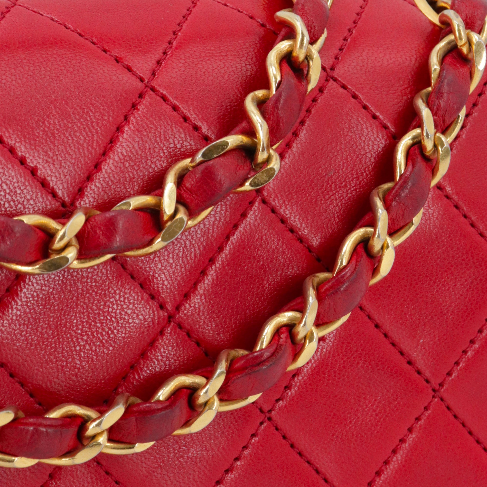 CHANEL - Sac à main Classique/Timeless 23 Chanel vintage double flap en cuir matelassé rouge