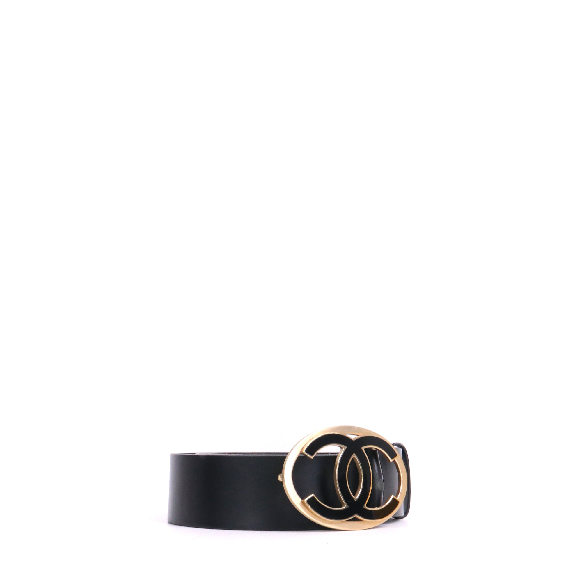 CHANEL - Ceinture CC Chanel en cuir noir (T90)