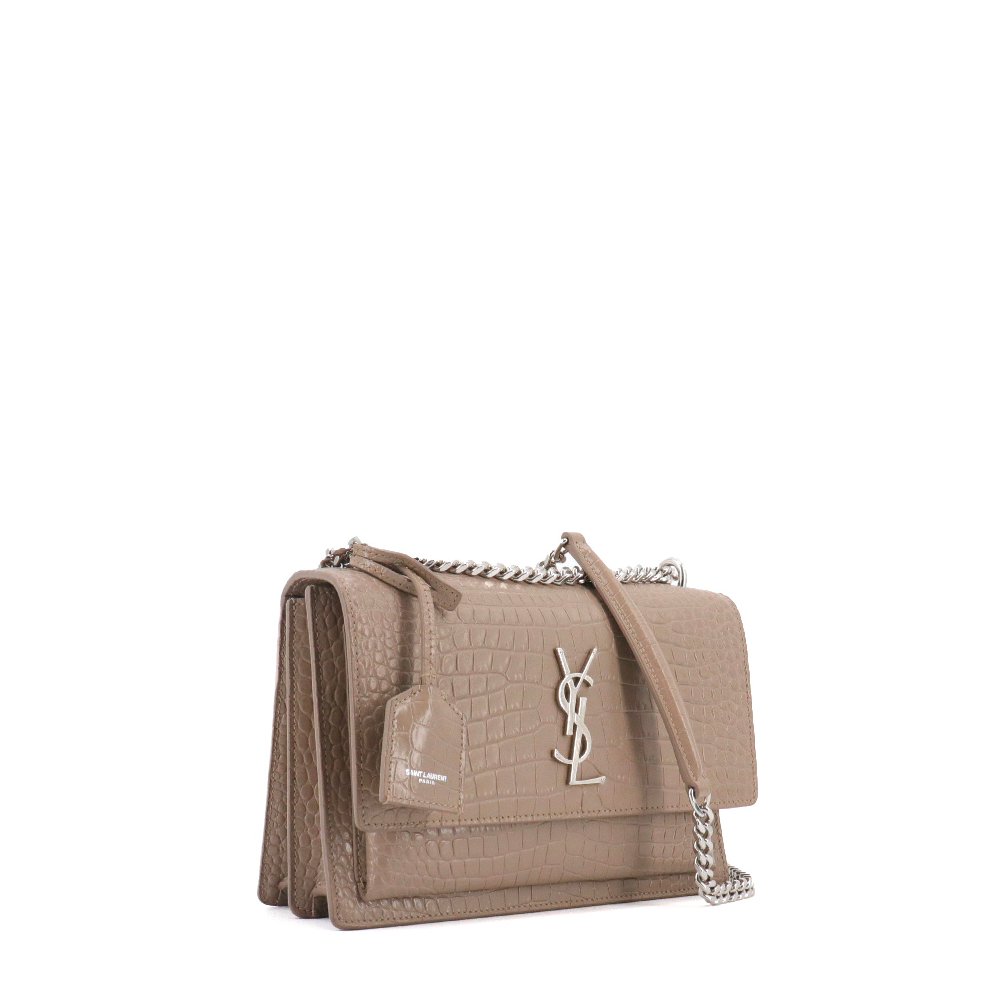 SAINT LAURENT - Sac à bandoulière Sunset Medium Saint Laurent en cuir embossé croco marron
