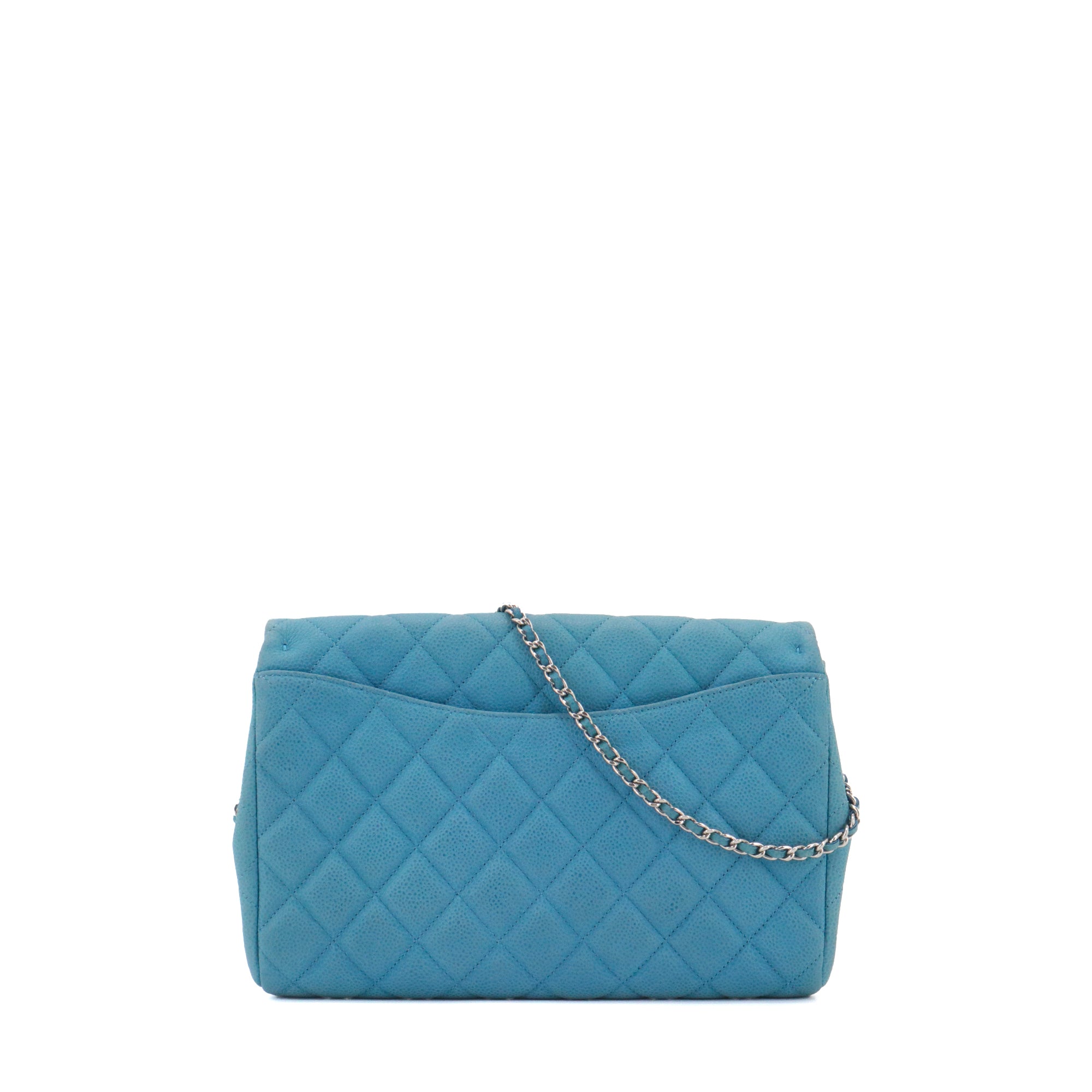 CHANEL - Sac à épaule Enveloppe Chanel en cuir caviar bleu