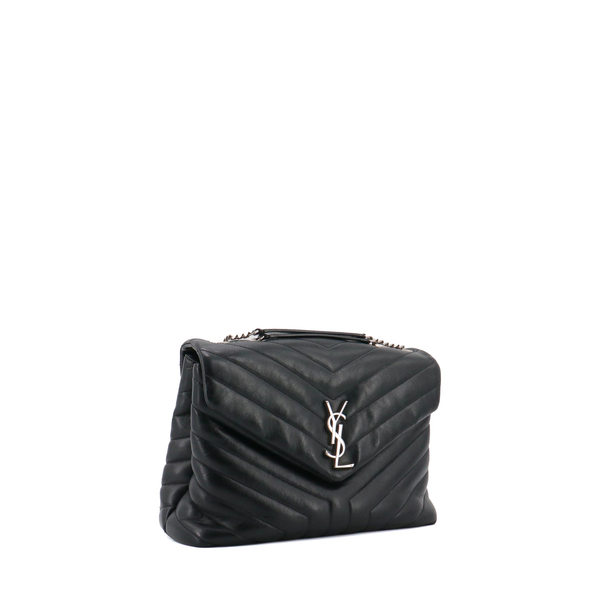 SAINT LAURENT - Sac à bandoulière Loulou medium Saint Laurent en cuir chevron noir