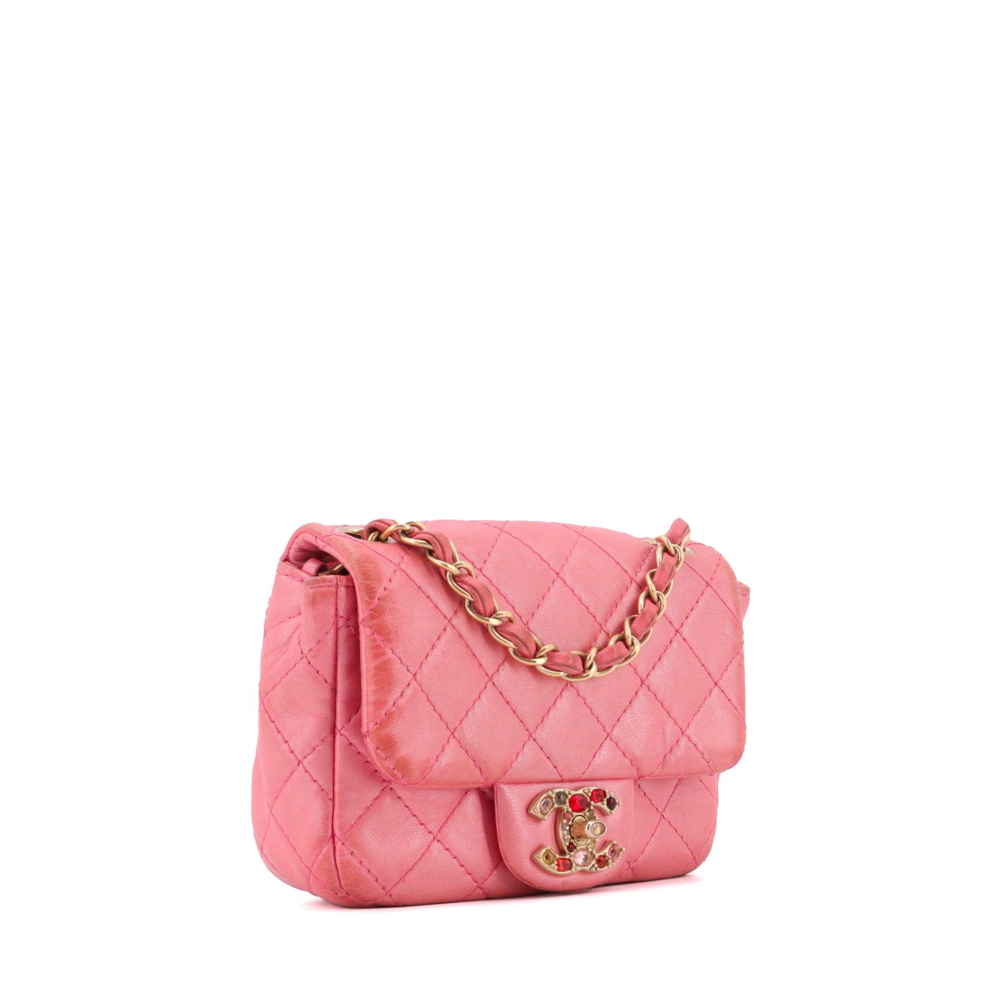 CHANEL - Sac à bandoulière Timeless/Classique Mini Square Chanel en cuir rose édition limitée