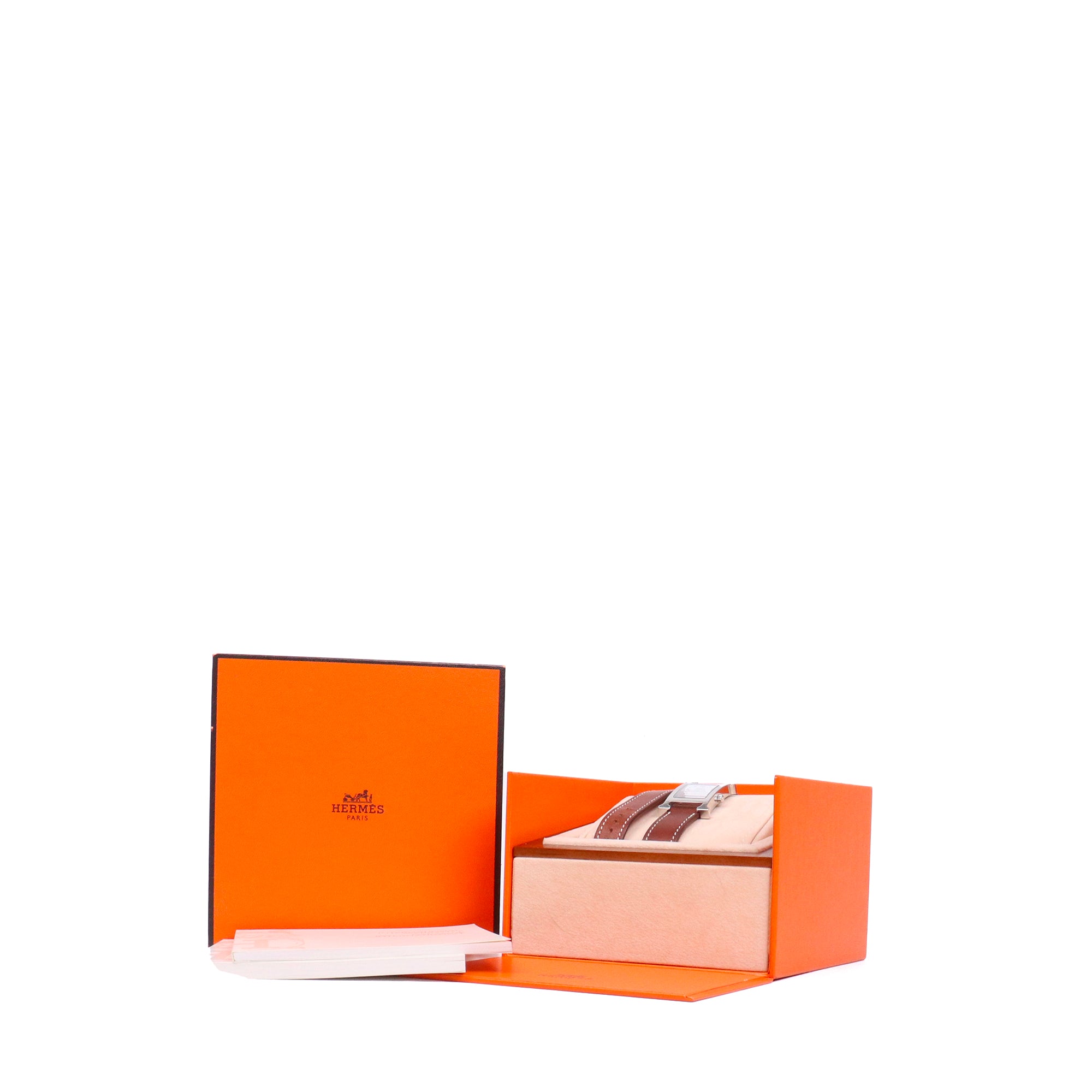 HERMÈS - Montre Heure H Hermès mini modèle en cuir marron