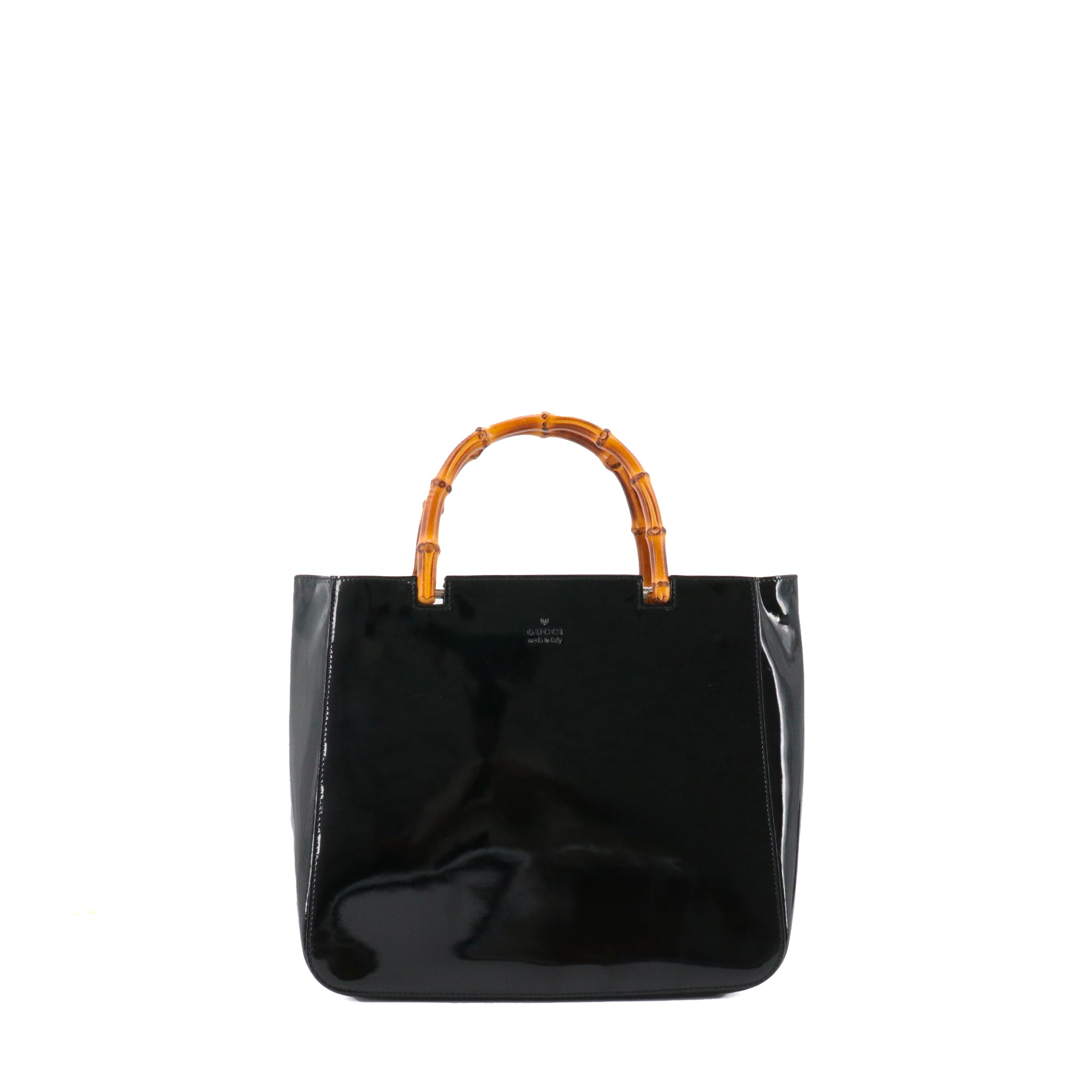 GUCCI - Cabas bamboo Gucci en cuir verni noir