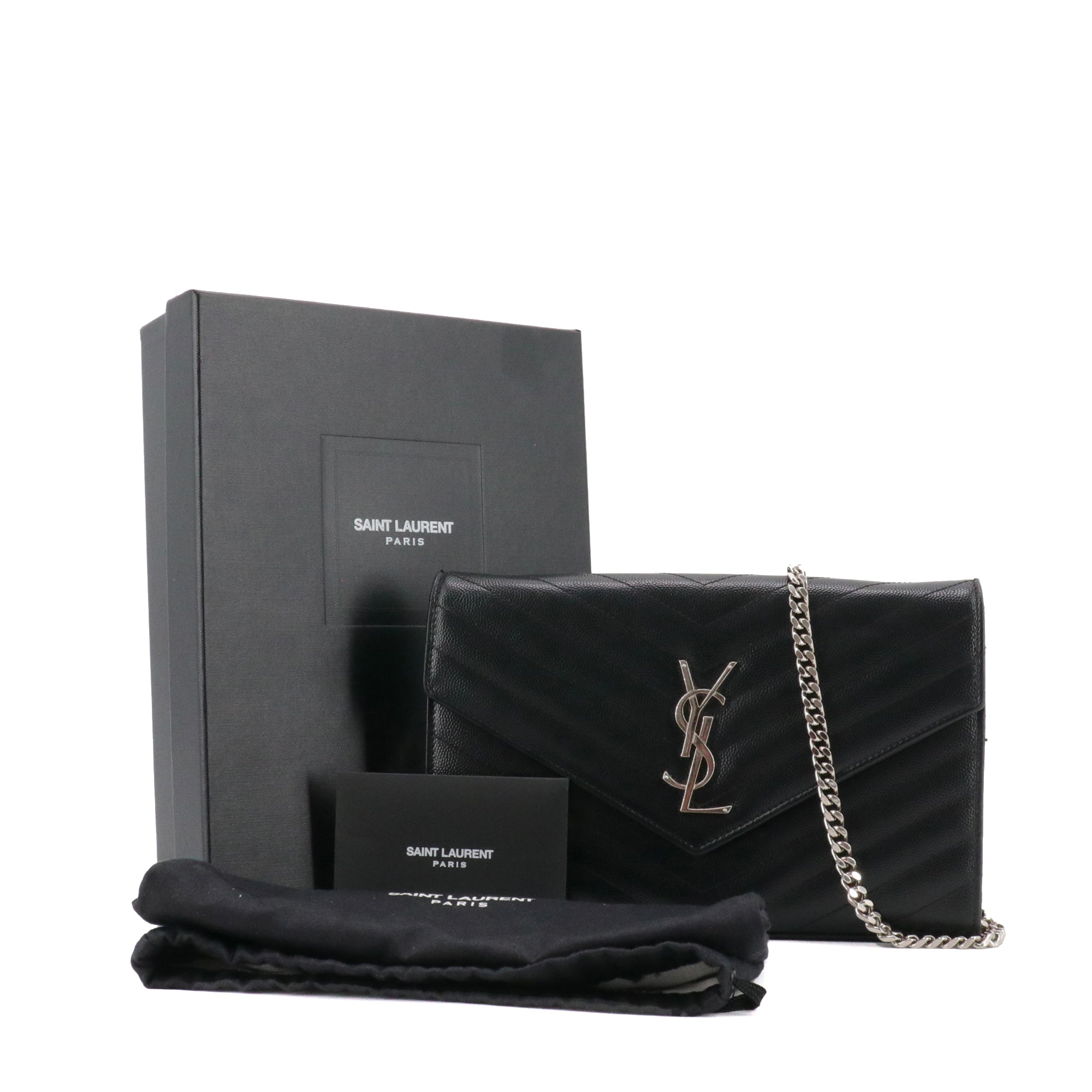 SAINT LAURENT - Wallet On Chain Cassandre Saint Laurent en cuir grainé noir