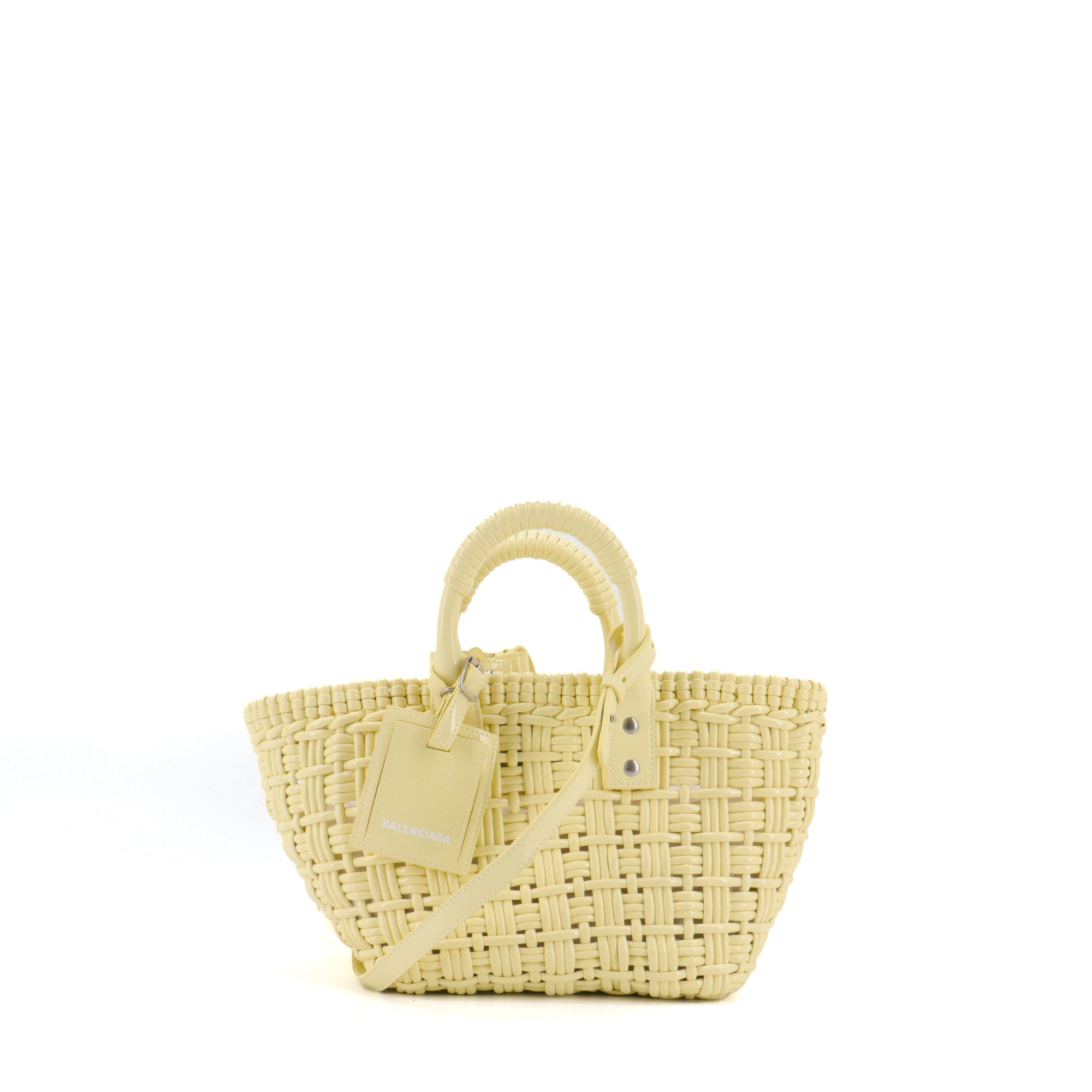 BALENCIAGA - Balenciaga XS Bistro Basket in Pastel Yellow Faux Leather