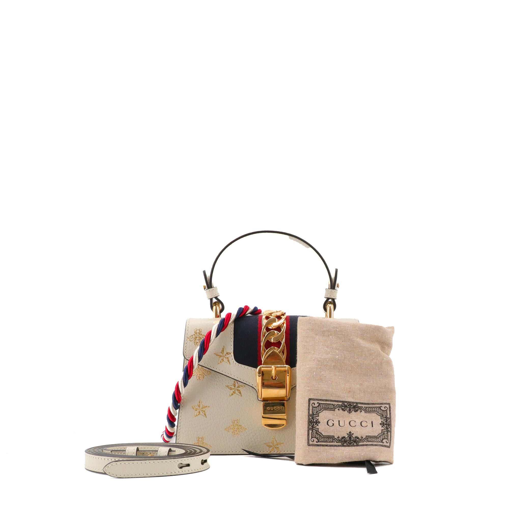 GUCCI - Sac à bandoulière Sylvie édition limitée Gucci en cuir grainé écru à motif