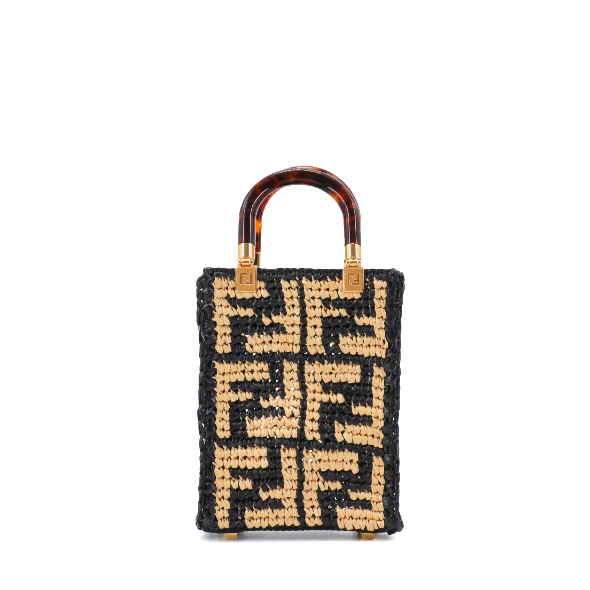 FENDI - Sac à bandoulière Sunshine Fendi en raphia beige et noir