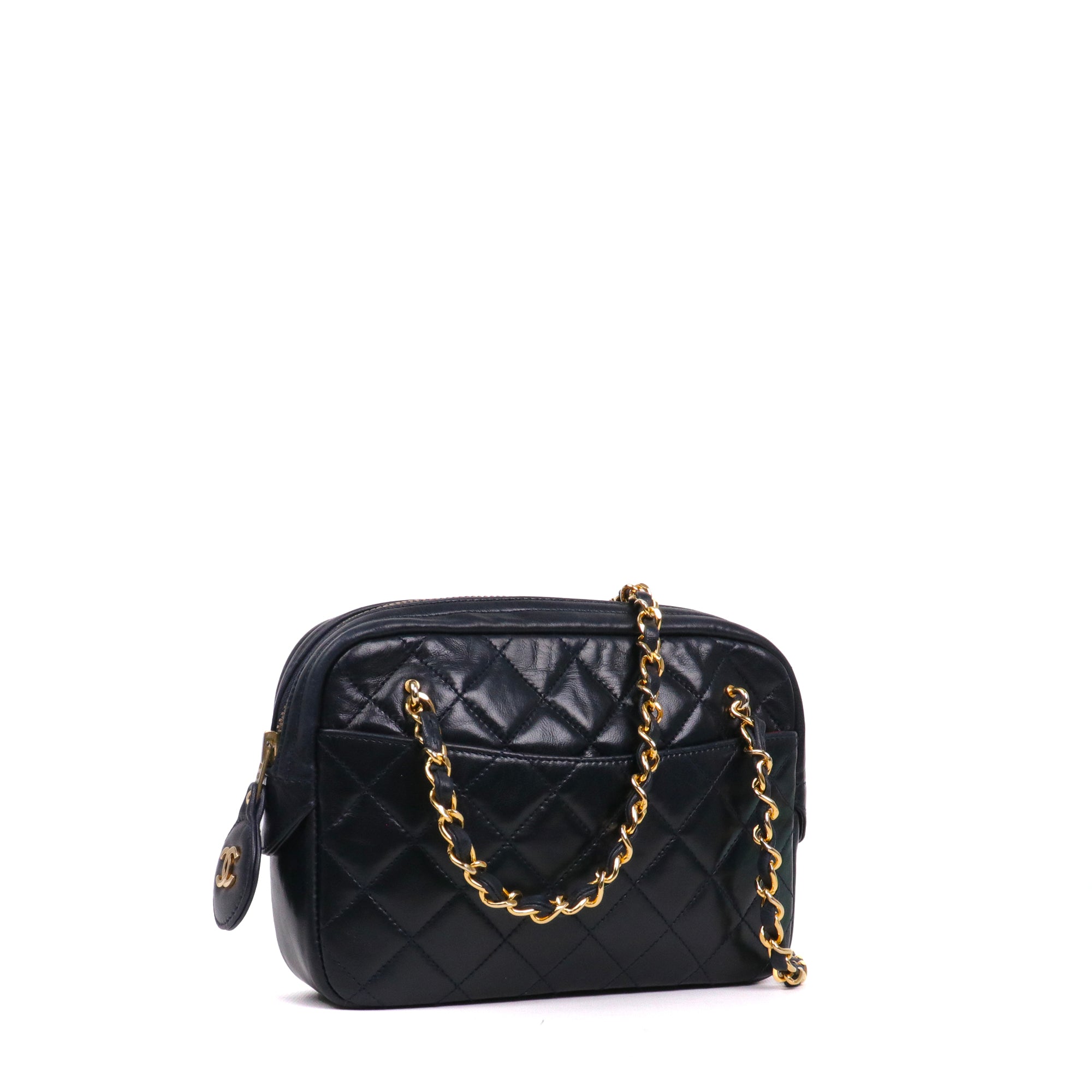 CHANEL - Sac à bandoulière Caméra Chanel vintage en cuir bleu marine