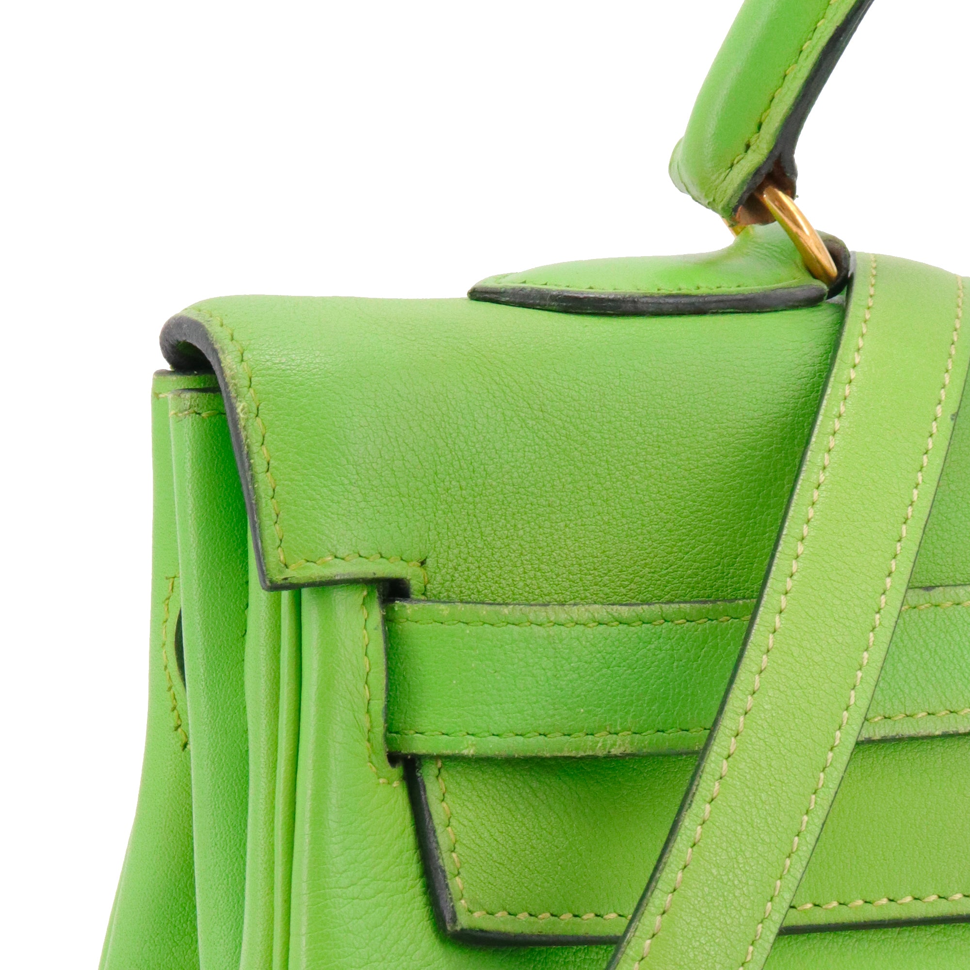 HERMÈS - Sac à main Kelly 35 Hermès en cuir swift vert grany