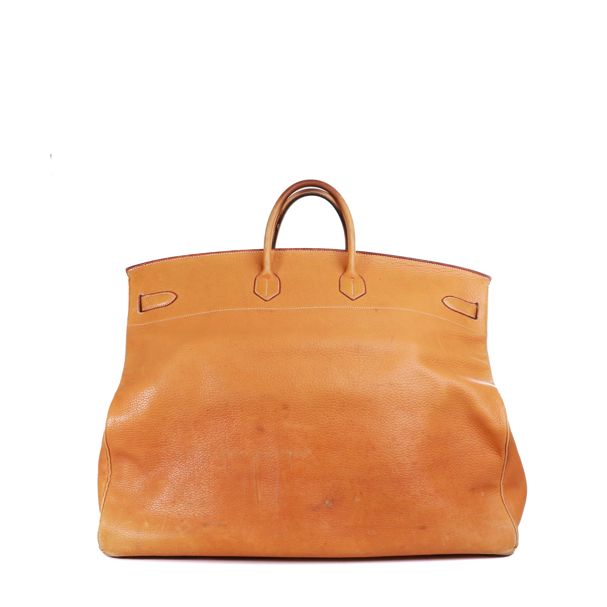 HERMÈS - Sac de voyage Haut à Courroies 60 Hermès en cuir marron vintage