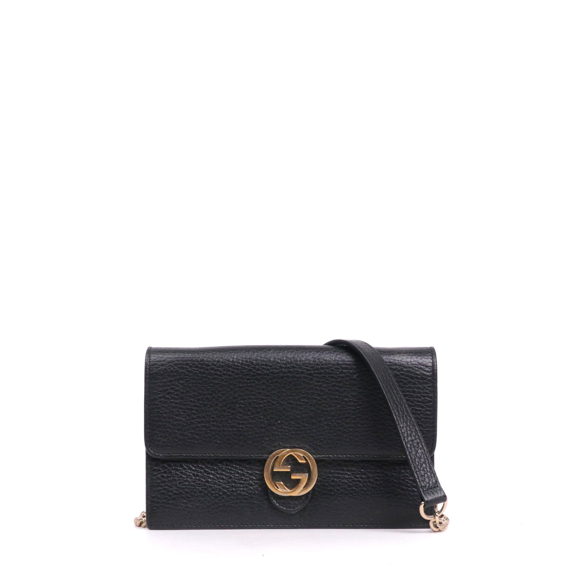 GUCCI Sac à bandoulière Interlocking Gucci en cuir grainé noir d