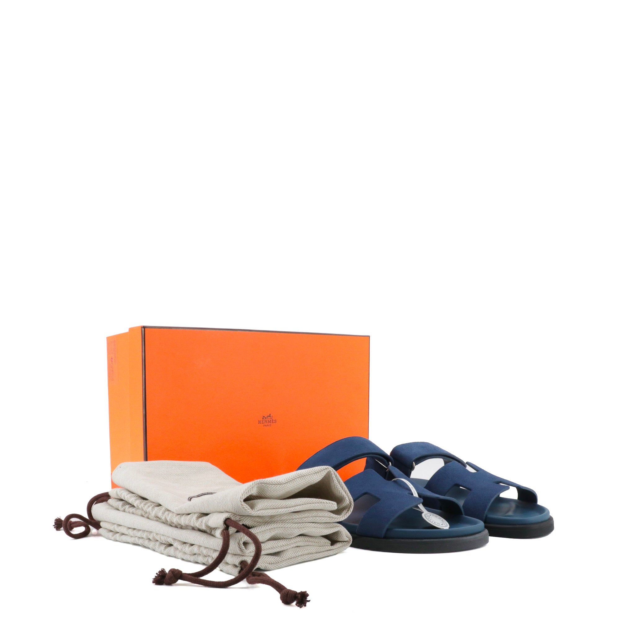 HERMÈS - Sandales Chypre Hermès en cuir de chèvre bleu turquin (T41.5)
