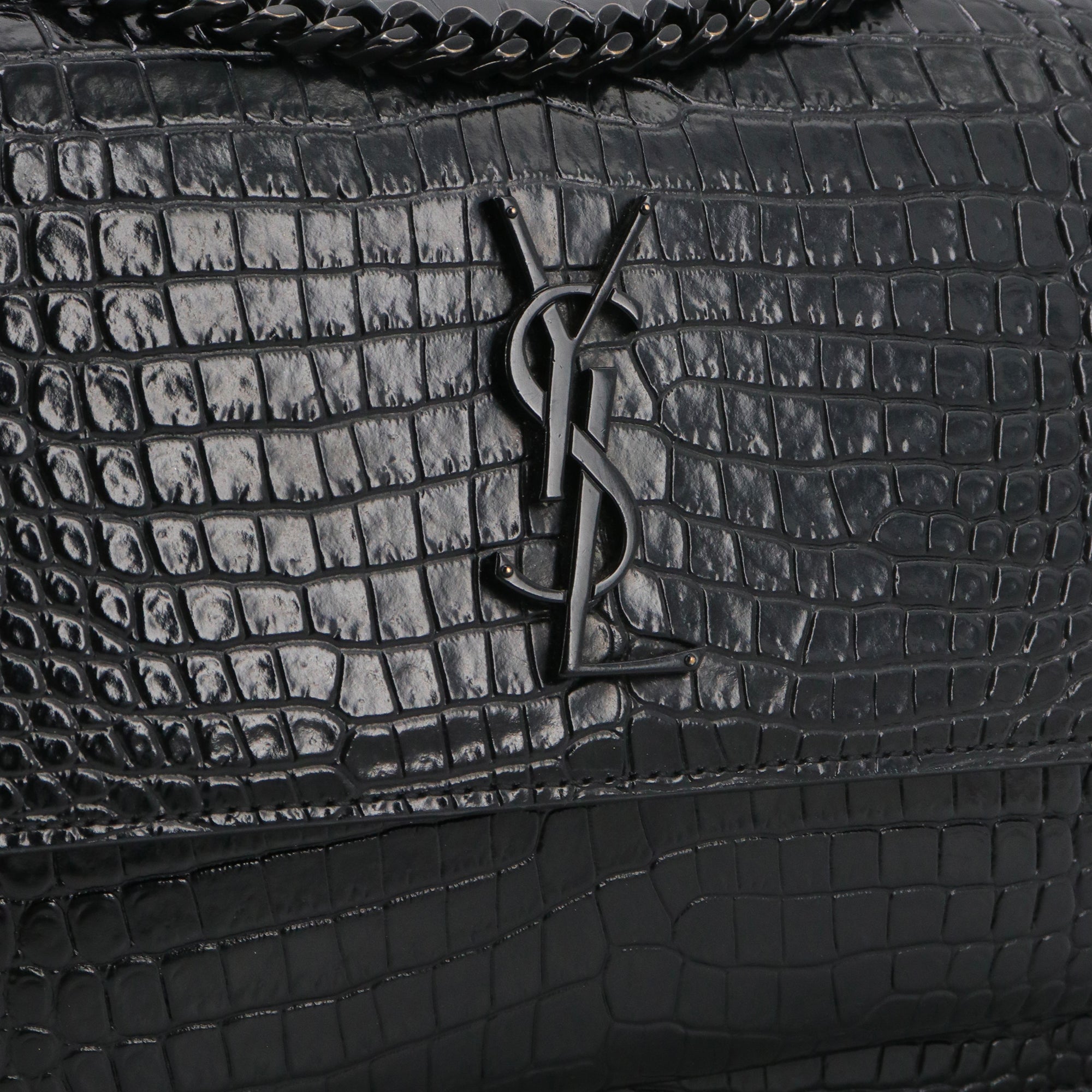 SAINT LAURENT - Sac à bandoulière Sunset medium full black Saint Laurent en cuir embossé croco