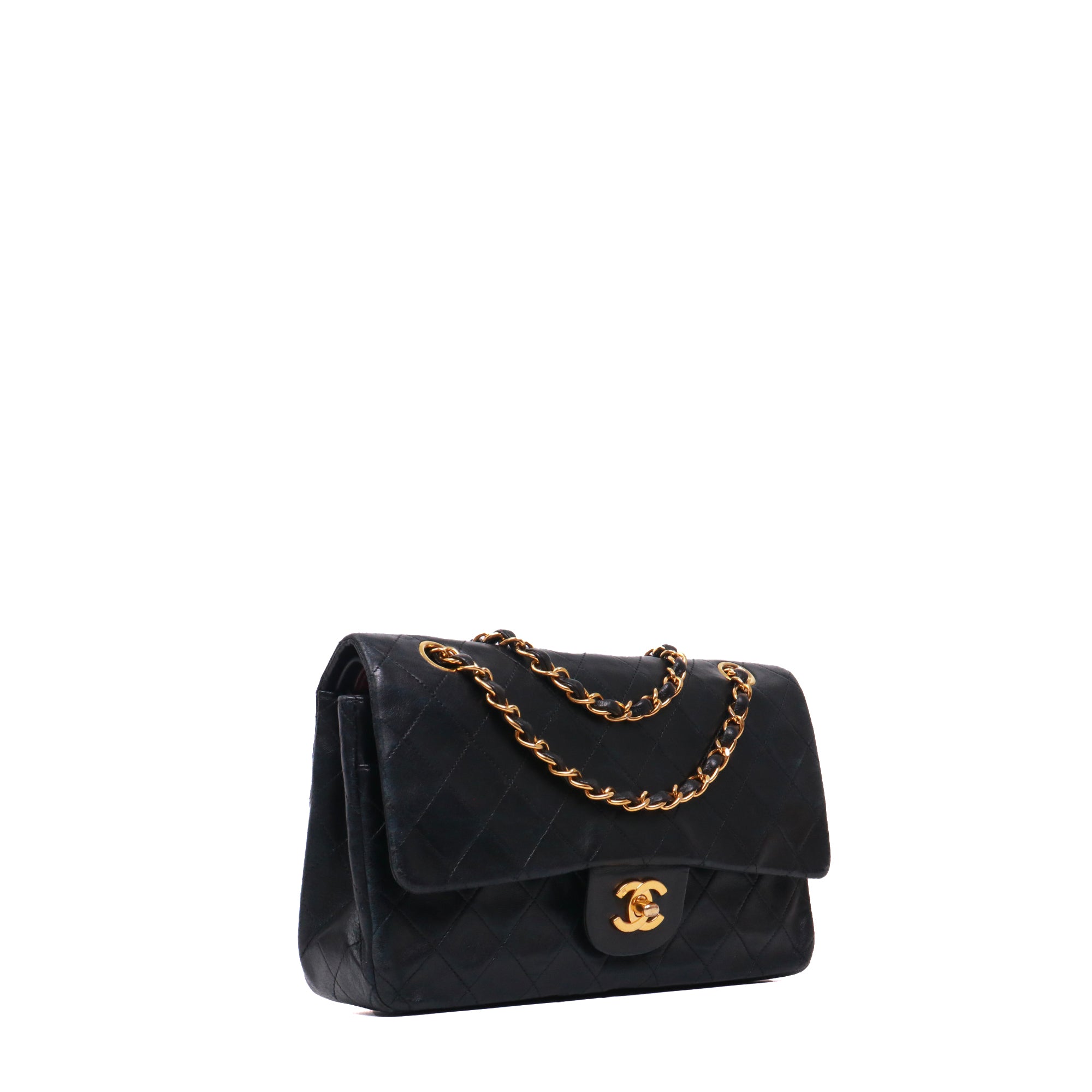 CHANEL - Sac à main Classique/Timeless 11.12 Chanel double flap en cuir matelassé noir vintage