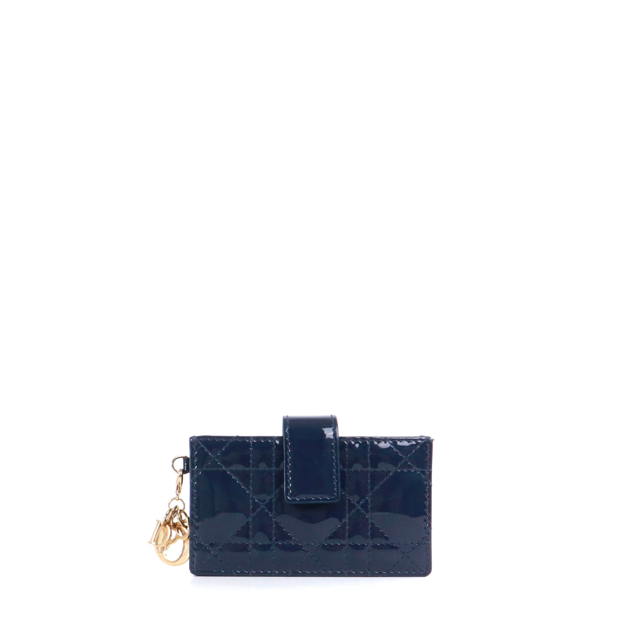 DIOR - Pre-owned Lotus Lady Dior card holder in navy blue patent