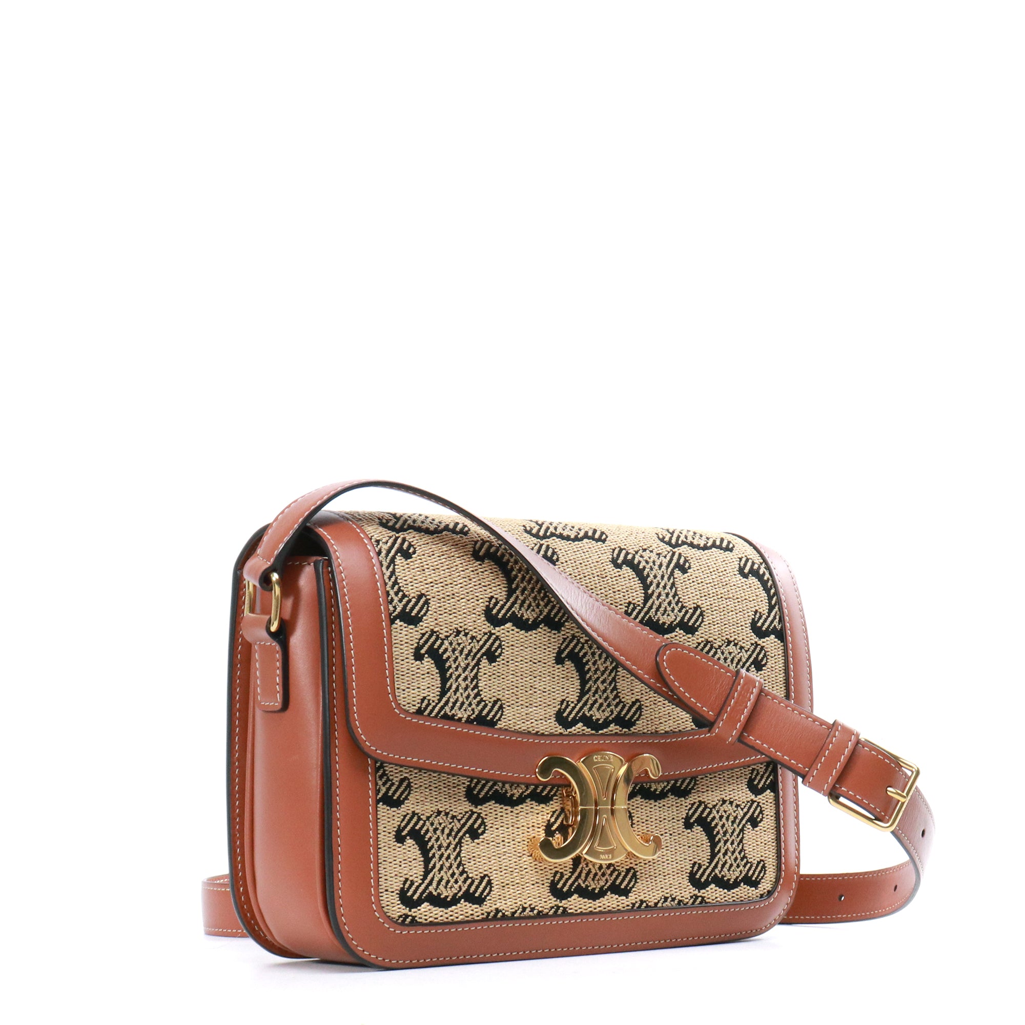 CELINE - Sac à bandoulière Triomphe medium Céline en raphia et cuir tan