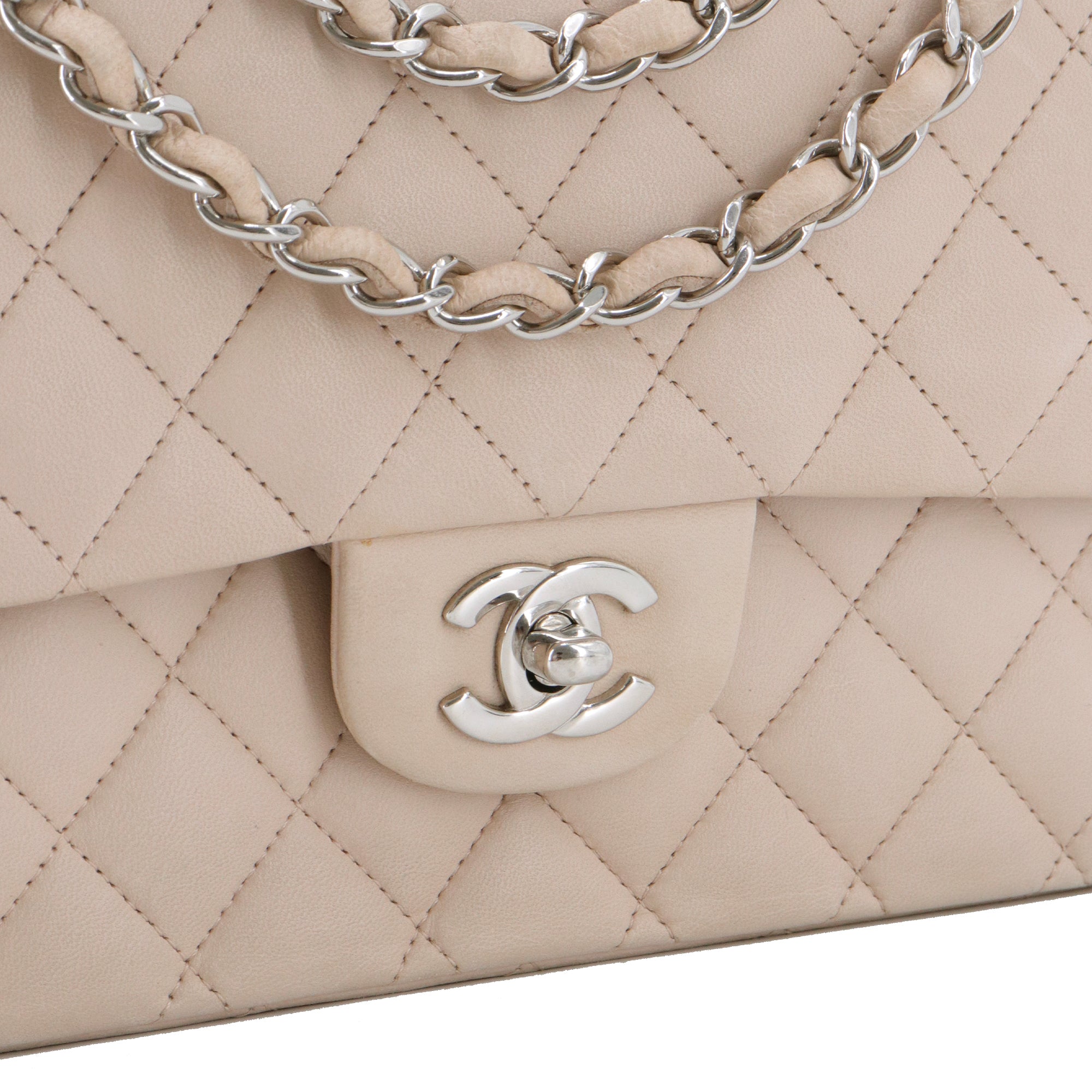 CHANEL - Sac à main Classique/Timeless Chanel 11.12 double flap Chanel en cuir lisse beige