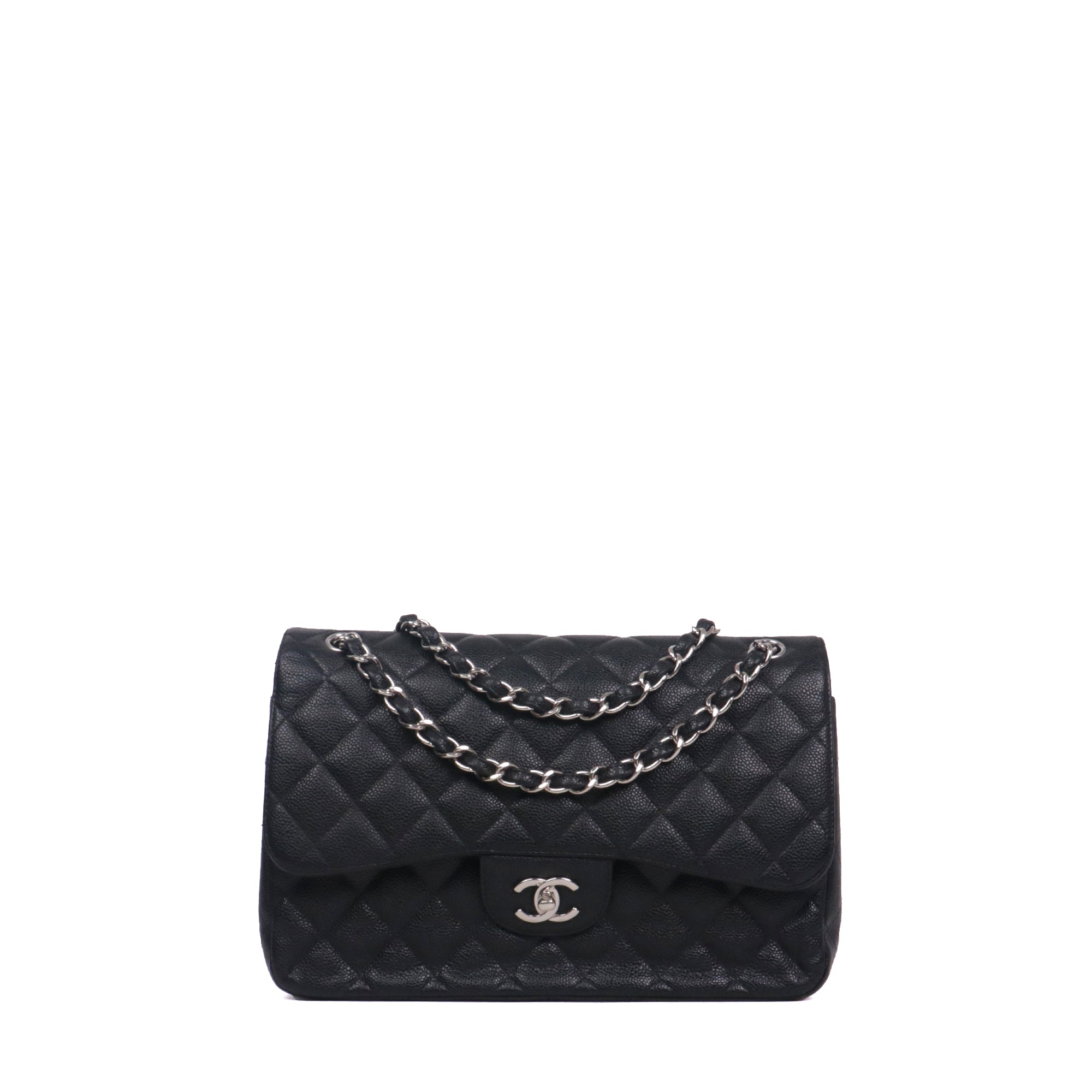 CHANEL - Sac à bandoulière Classique/Timeless Jumbo double flap en cuir caviar noir