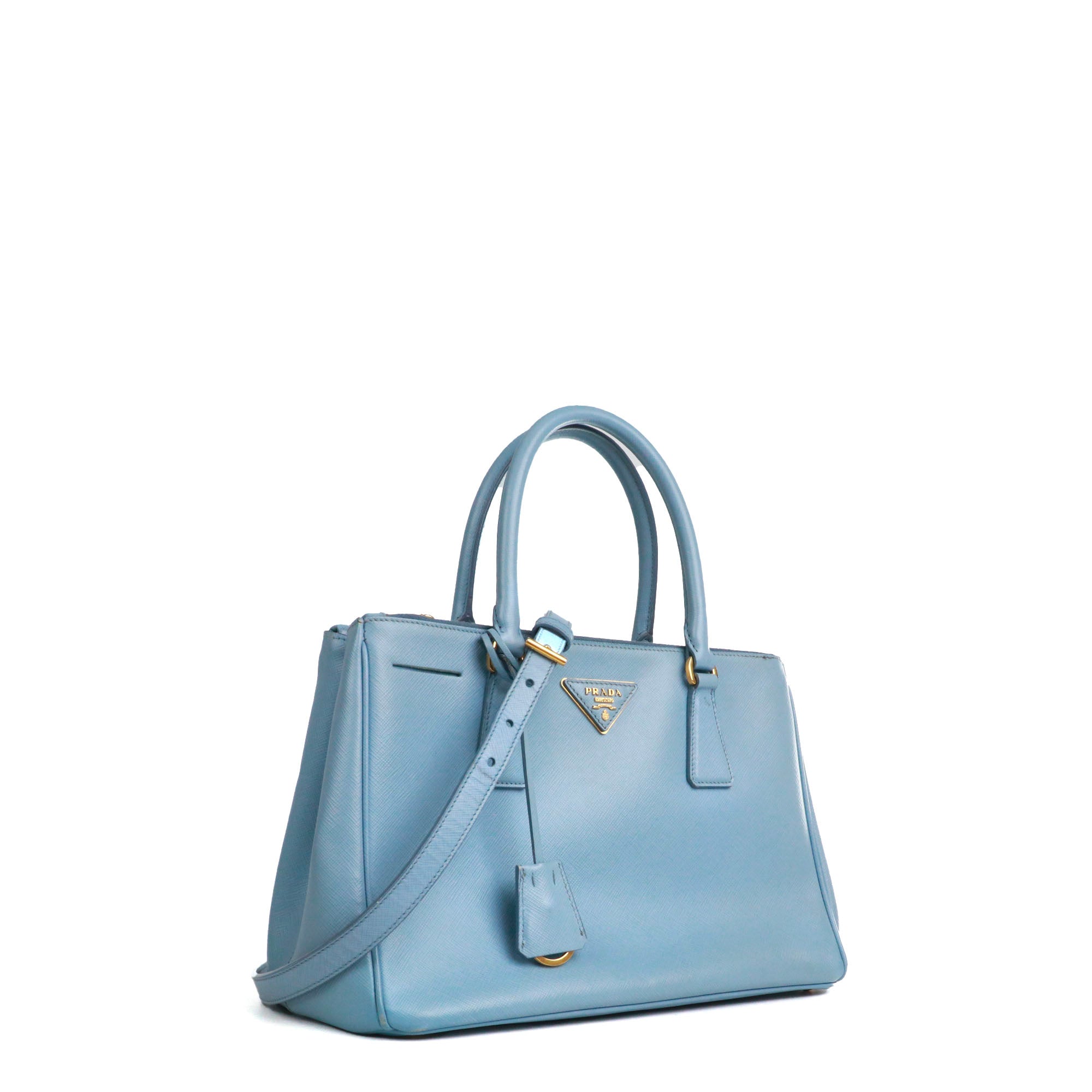 PRADA - Sac à main Galleria Prada en cuir grainé bleu