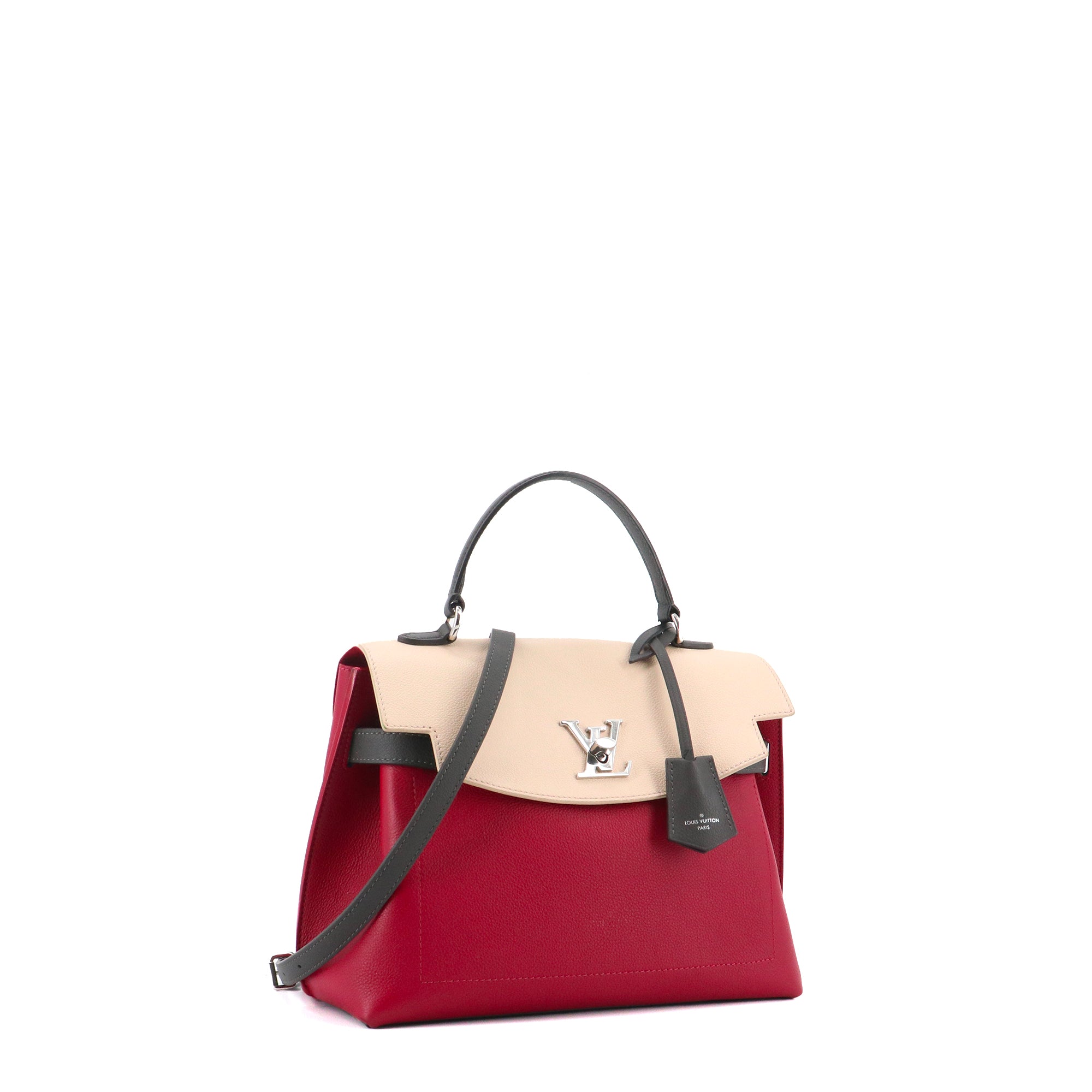 LOUIS VUITTON - Sac à bandoulière LockMe Ever MM Louis Vuitton en cuir grainé bordeaux et crème