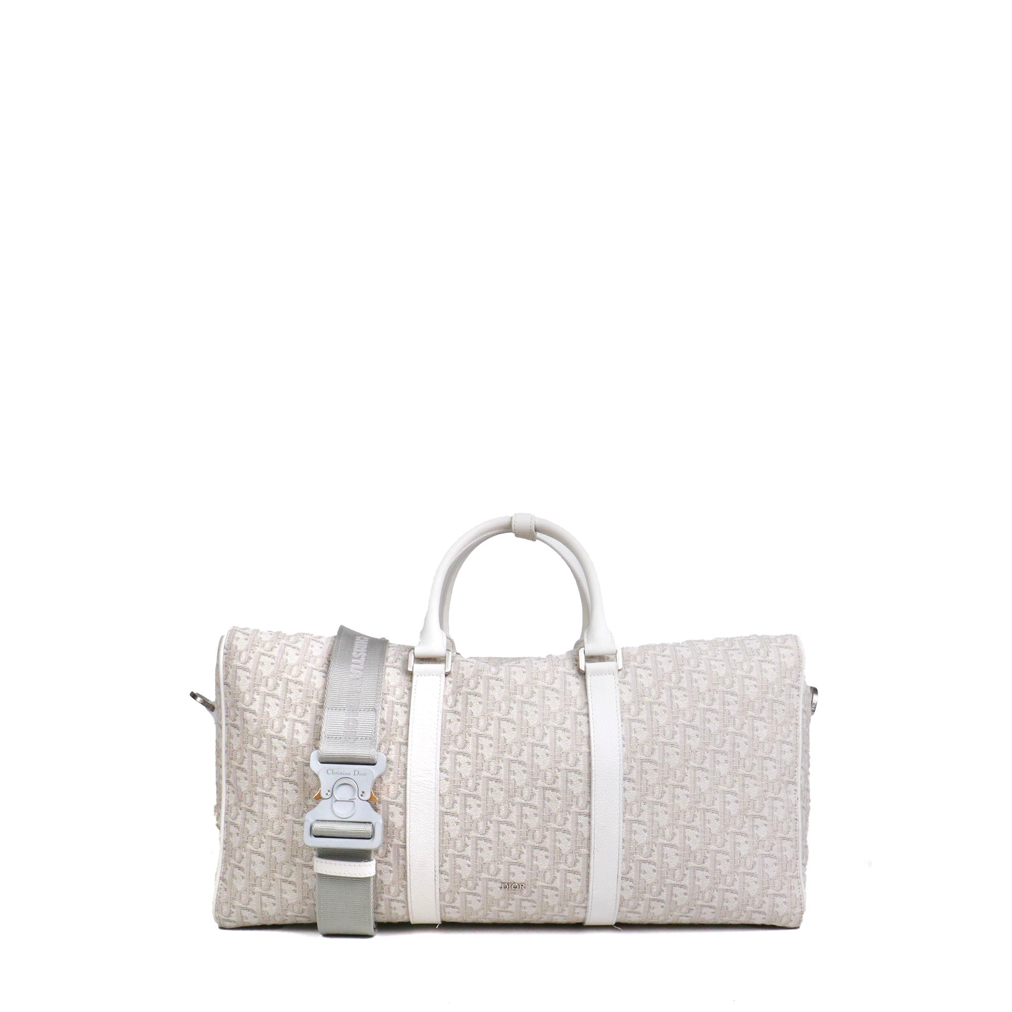 DIOR - Sac de voyage Dior en toile oblique et cuir blanc cassé