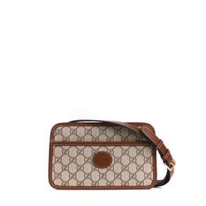 GUCCI - Sac à bandoulière Interlocking G mini Gucci en toile enduite monogrammée marron