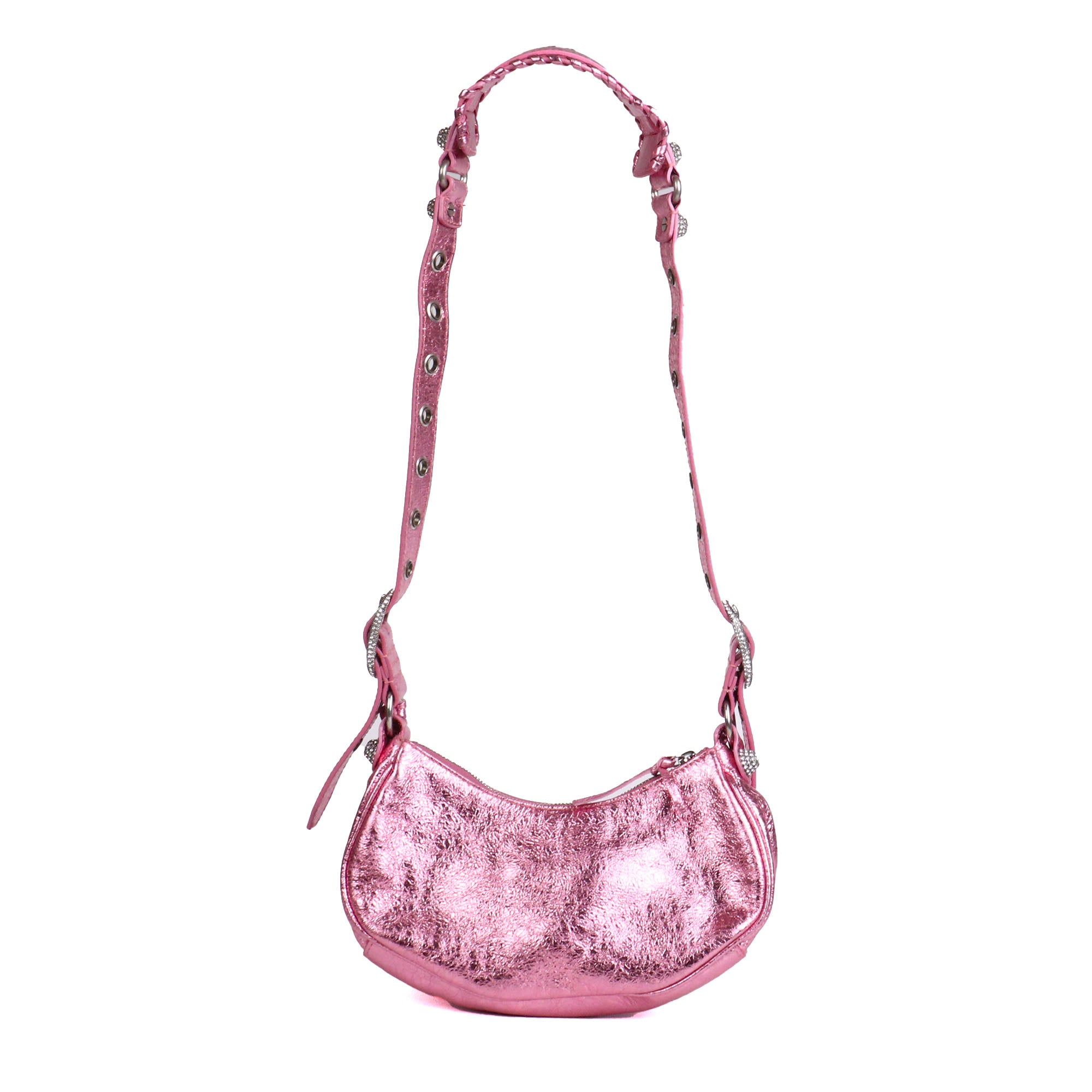 BALENCIAGA - Sac à bandoulière Cagole XS strass en cuir rose
