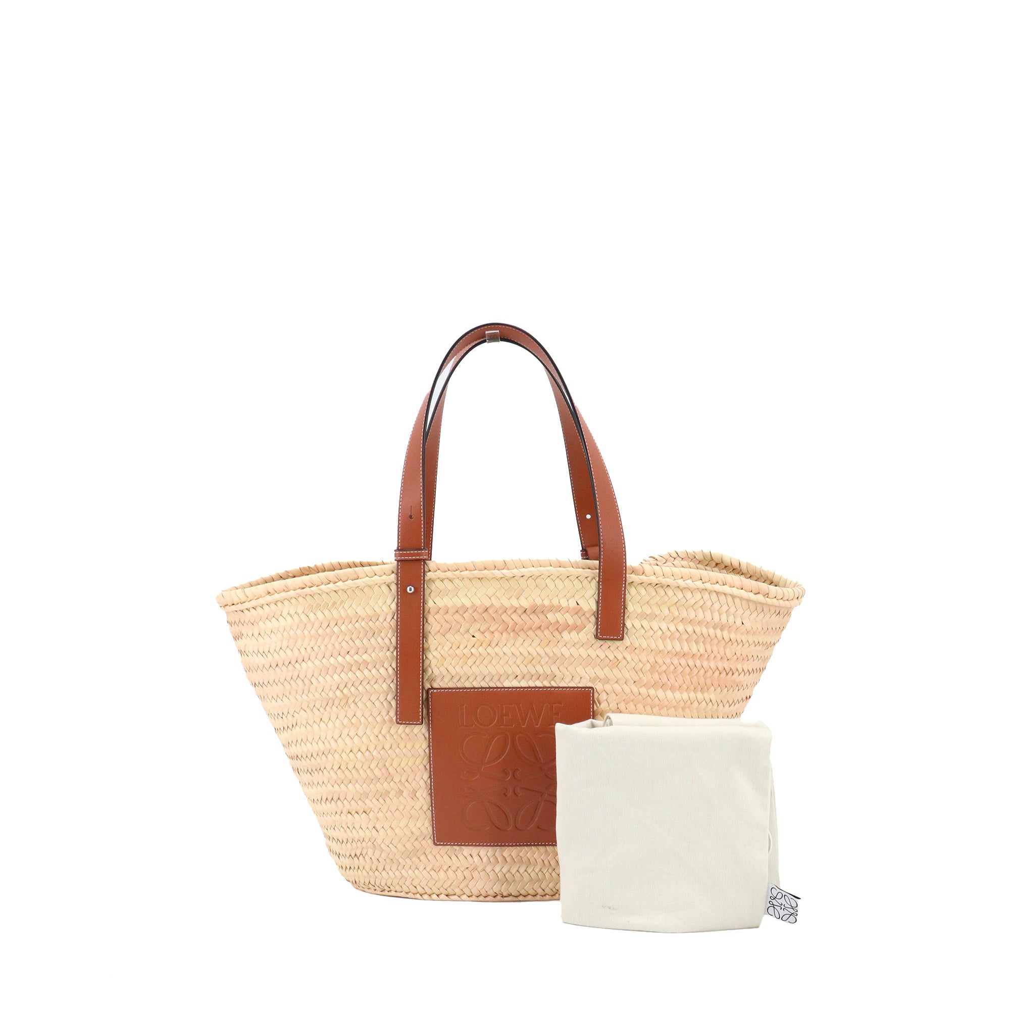 LOEWE - Grand Panier à main Loewe en raphia et cuir marron