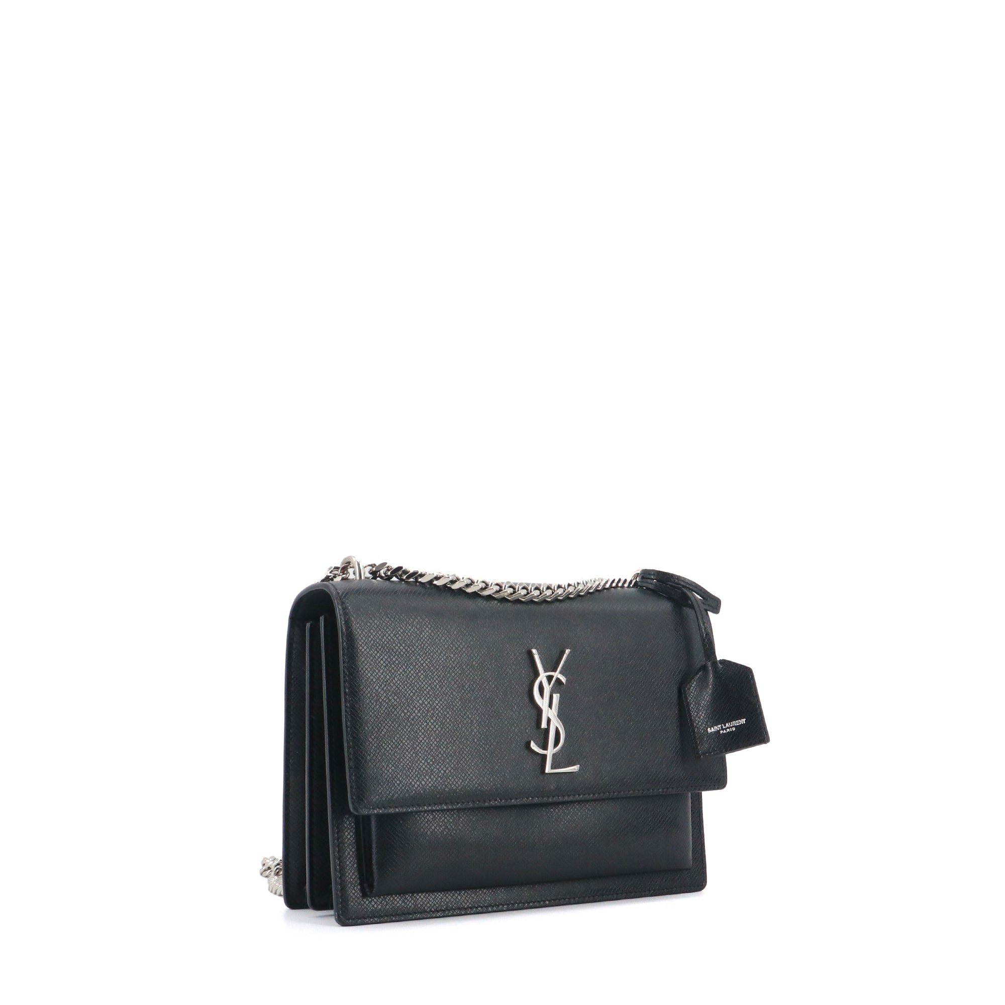 SAINT LAURENT - Medium Sunset shoulder bag in black crocodile-embossed leather