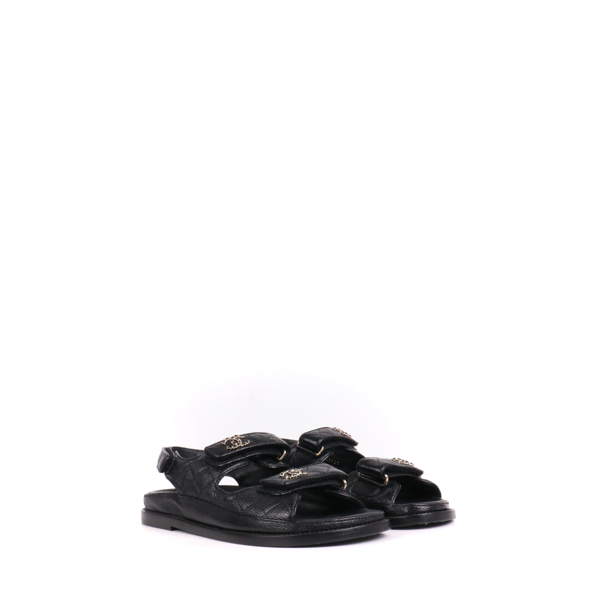 CHANEL - Sandales Dad Chanel en cuir caviar noir (T39)
