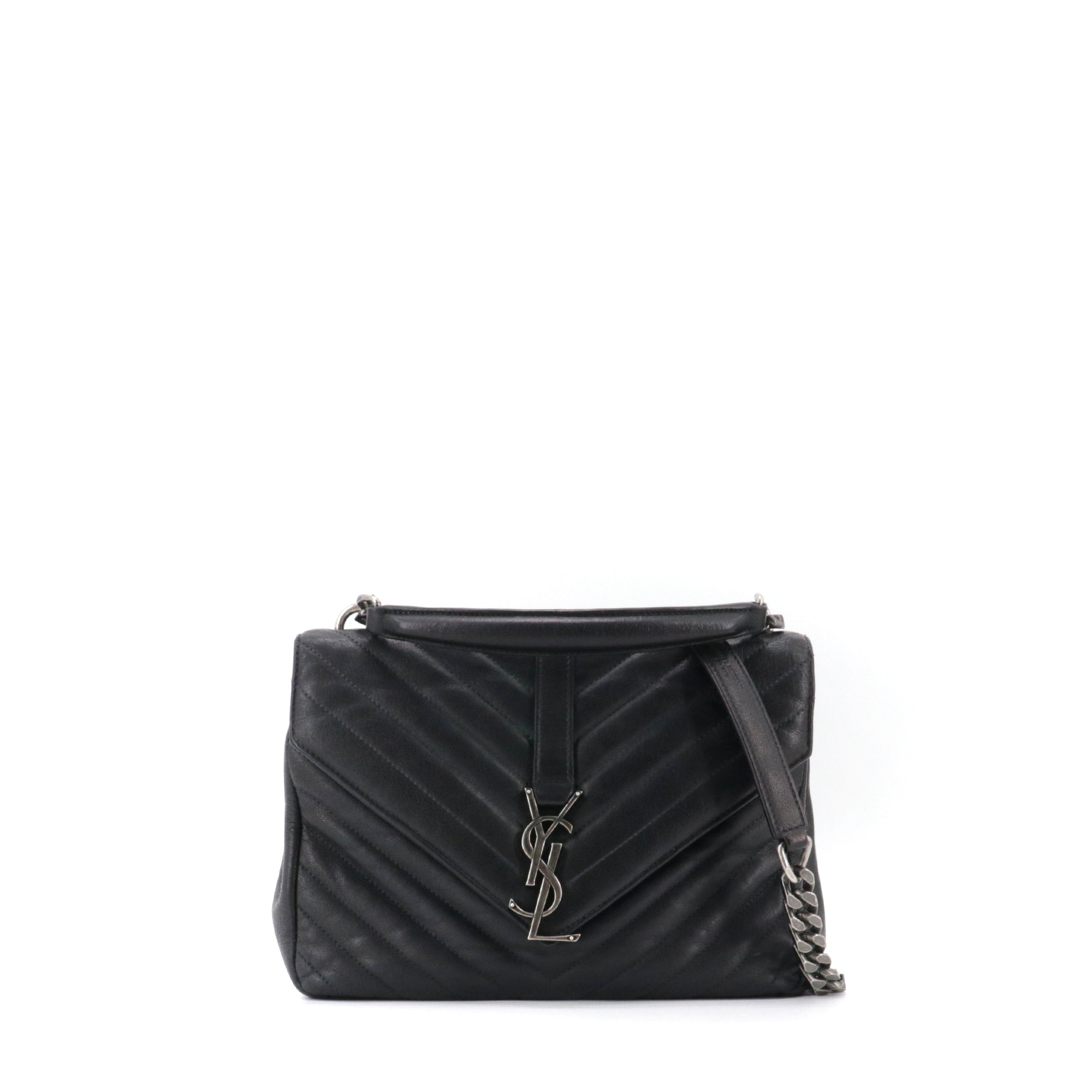 SAINT LAURENT - Sac à bandoulière Collège Medium Saint Laurent en cuir chevron noir