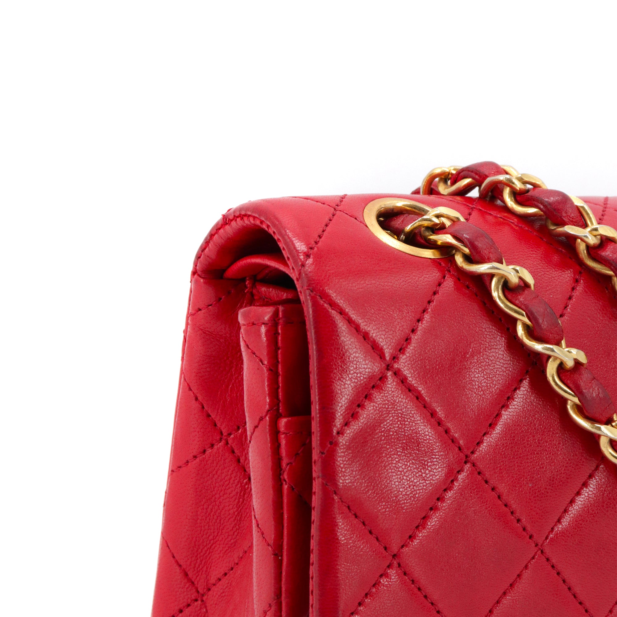 CHANEL - Sac à main Classique/Timeless 23 Chanel vintage double flap en cuir matelassé rouge