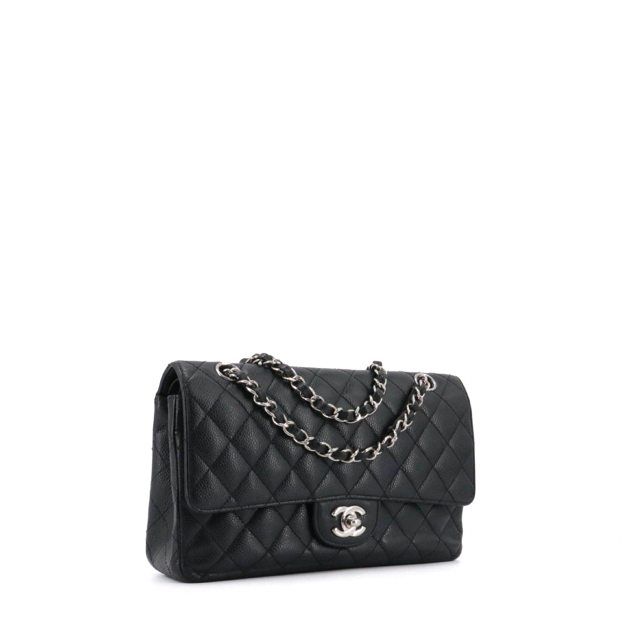 CHANEL - Sac à main Timeless/Classique Chanel medium double flap Chanel en cuir caviar noir