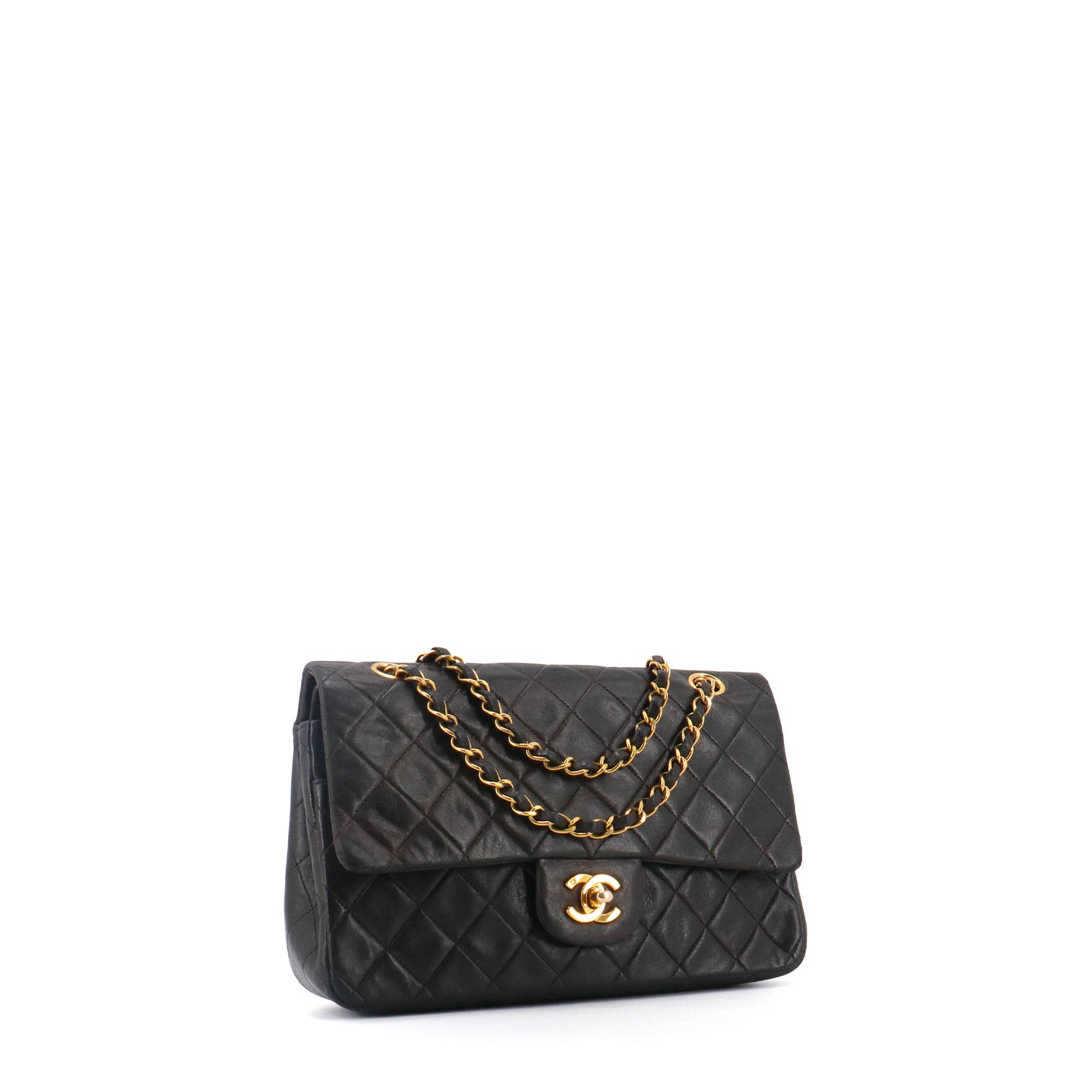 CHANEL - Sac à main Classique/Timeless Chanel 11.12 double flap Chanel en cuir lisse noir vintage
