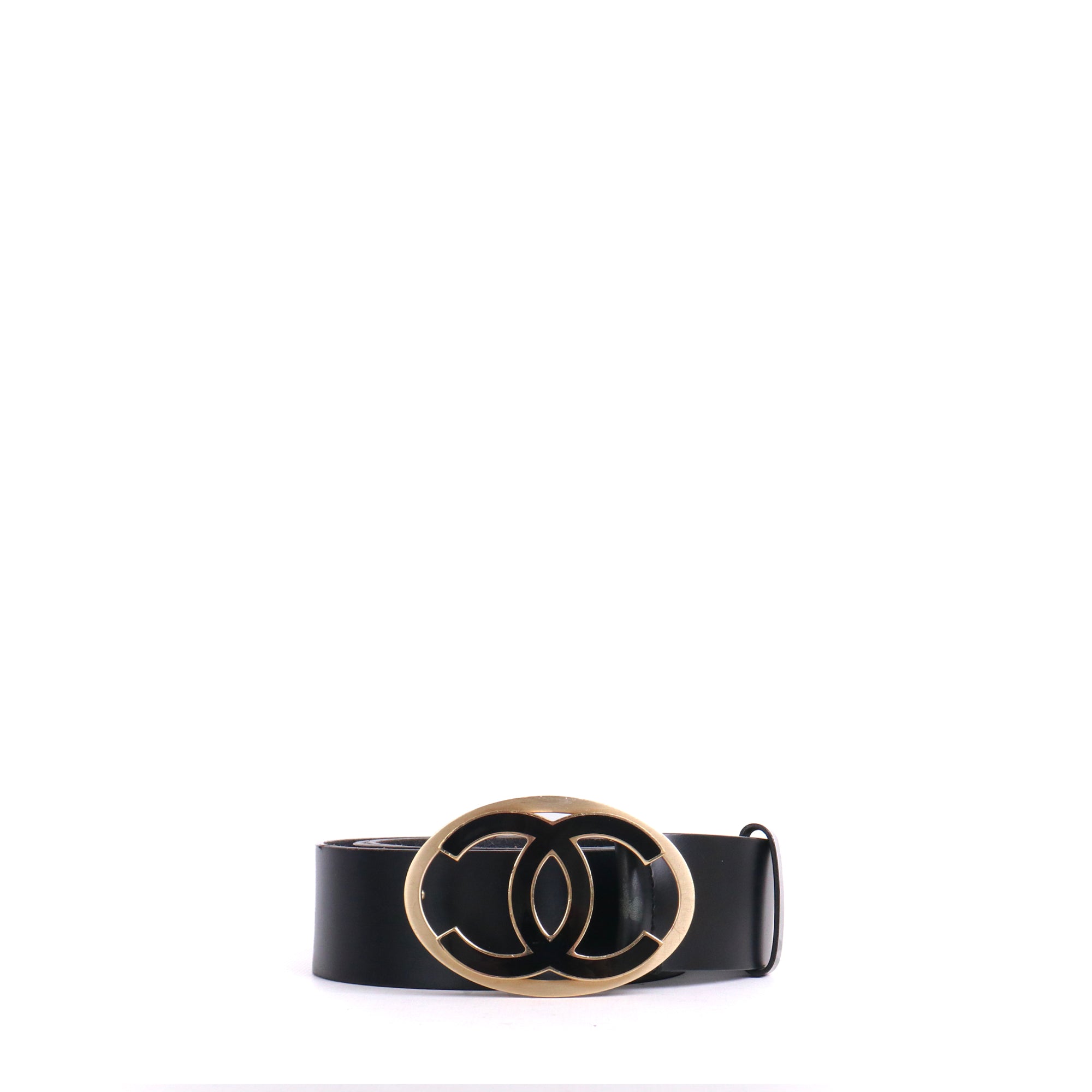 CHANEL - Ceinture CC Chanel en cuir noir (T90)